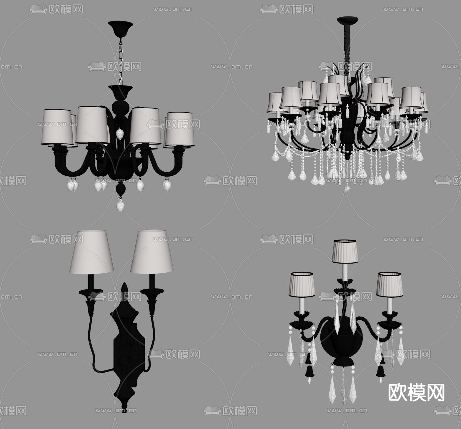 欧式吊灯 壁灯 多头吊灯su模型下载（渲染图2）