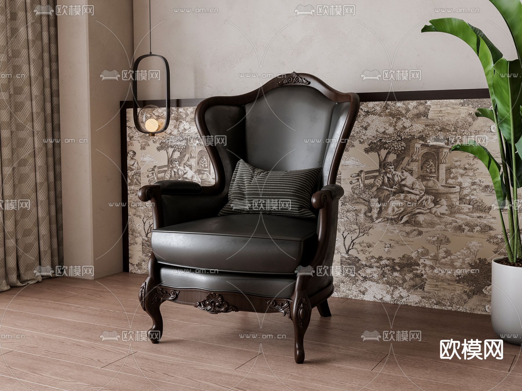 美式办公椅su模型下载（渲染图2）