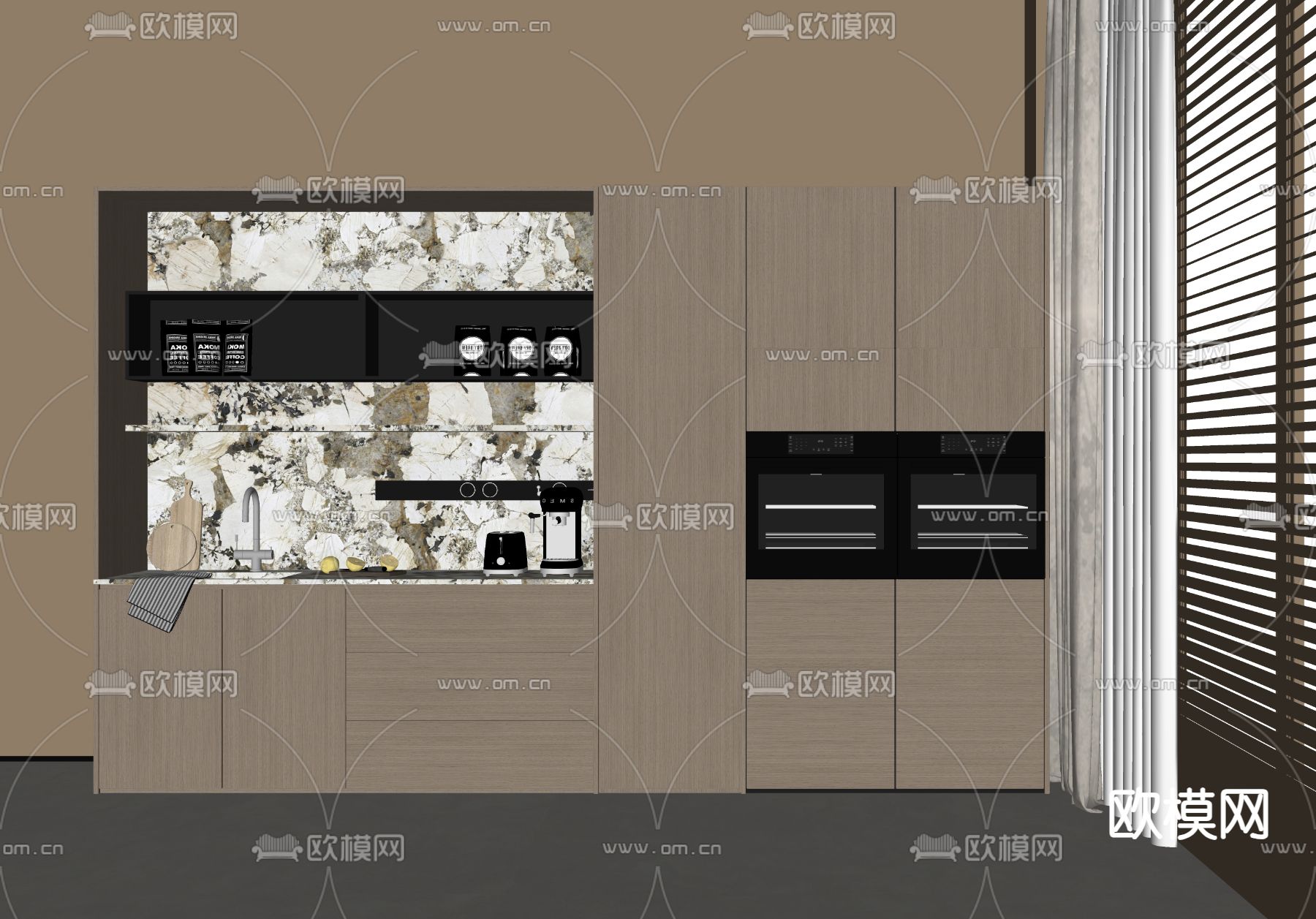 现代橱柜 餐边柜su模型下载（渲染图2）