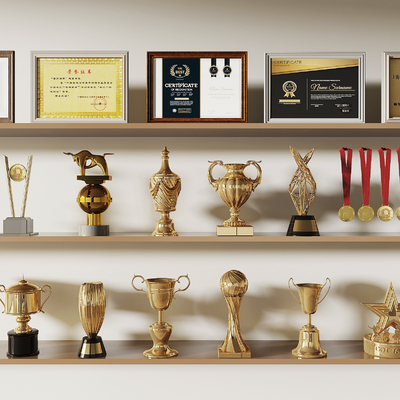  现代奖状 奖杯su模型 