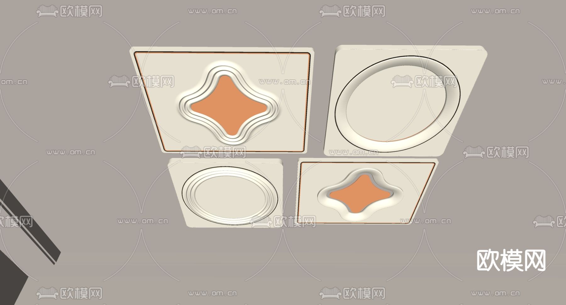 几何吸顶灯 卧室灯su模型下载（渲染图2）