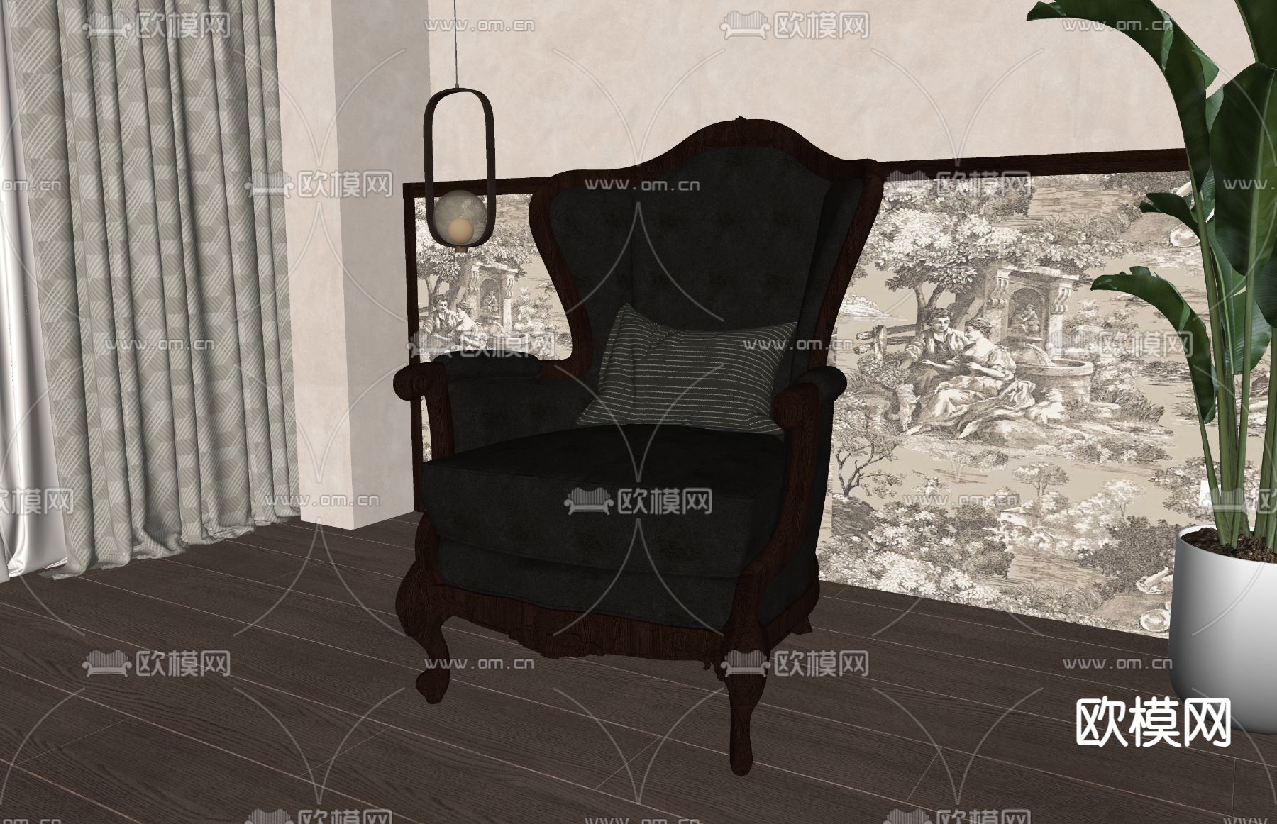 美式办公椅su模型下载（渲染图1）