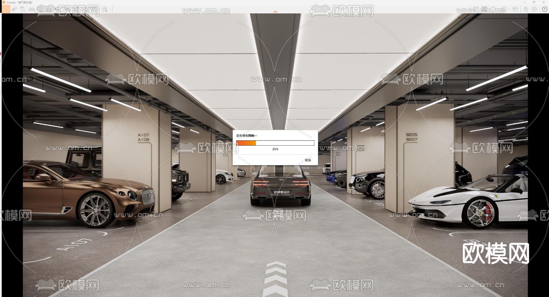 现代停车场 地下车库su模型下载（渲染图4）