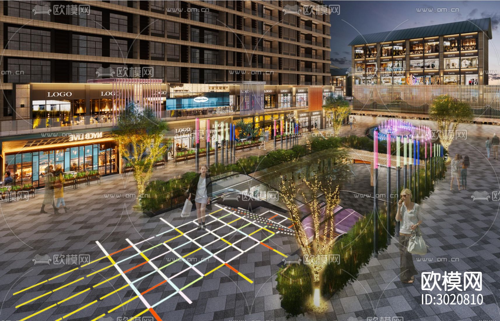 户外广场商业街区cad施工图下载（渲染图5）