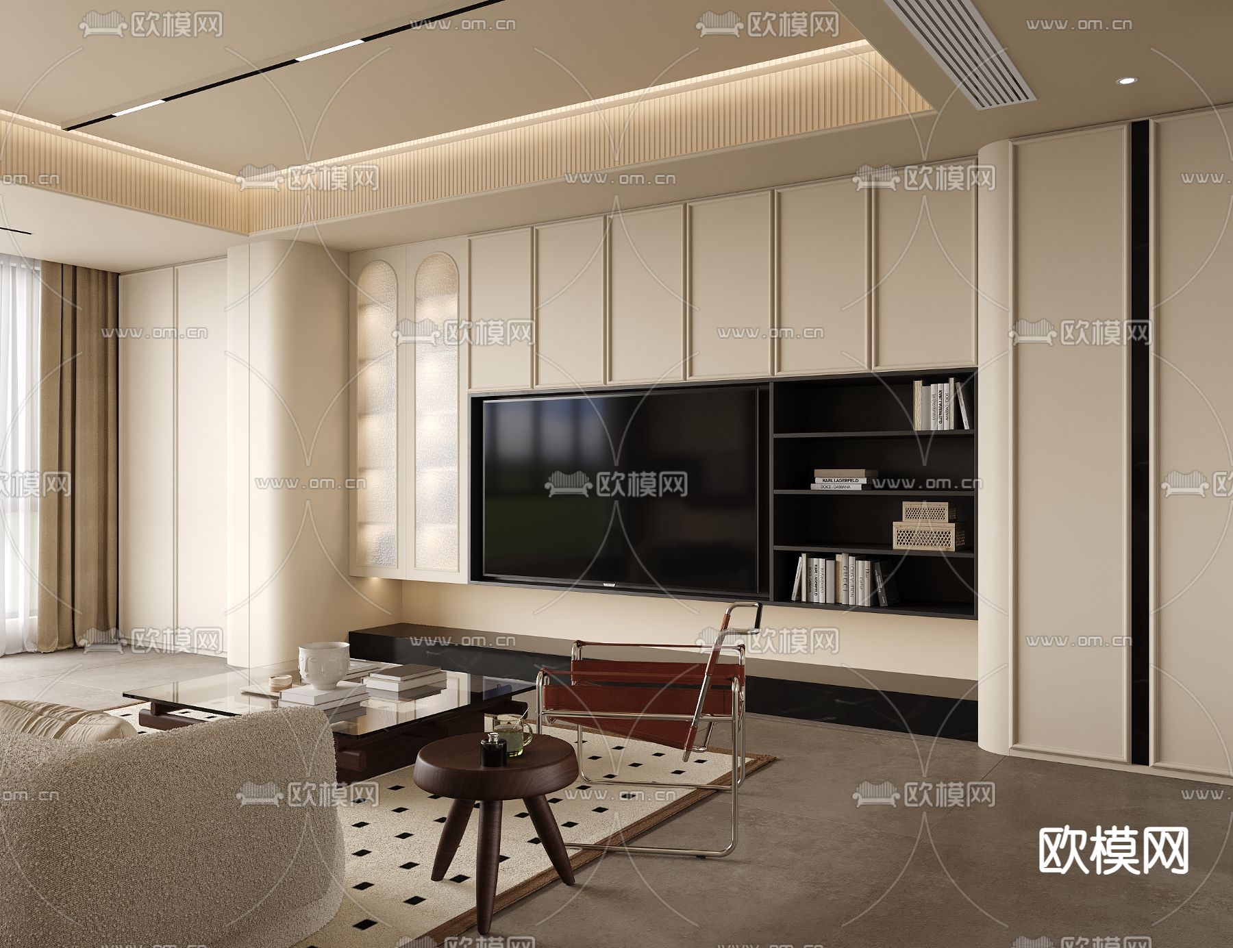 法式客厅 餐厅su模型下载（渲染图3）