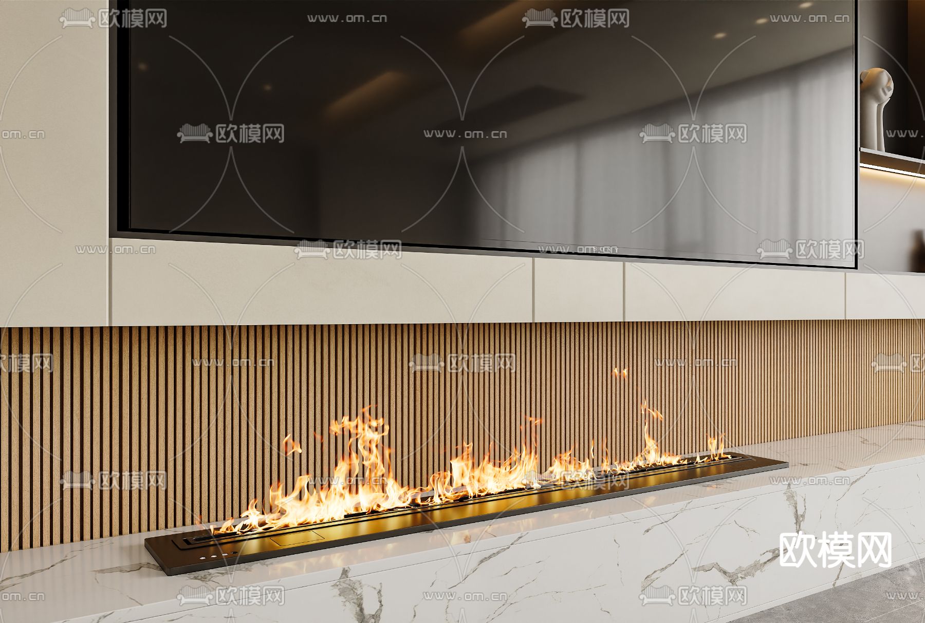 嵌入式壁炉 火焰3d模型下载
