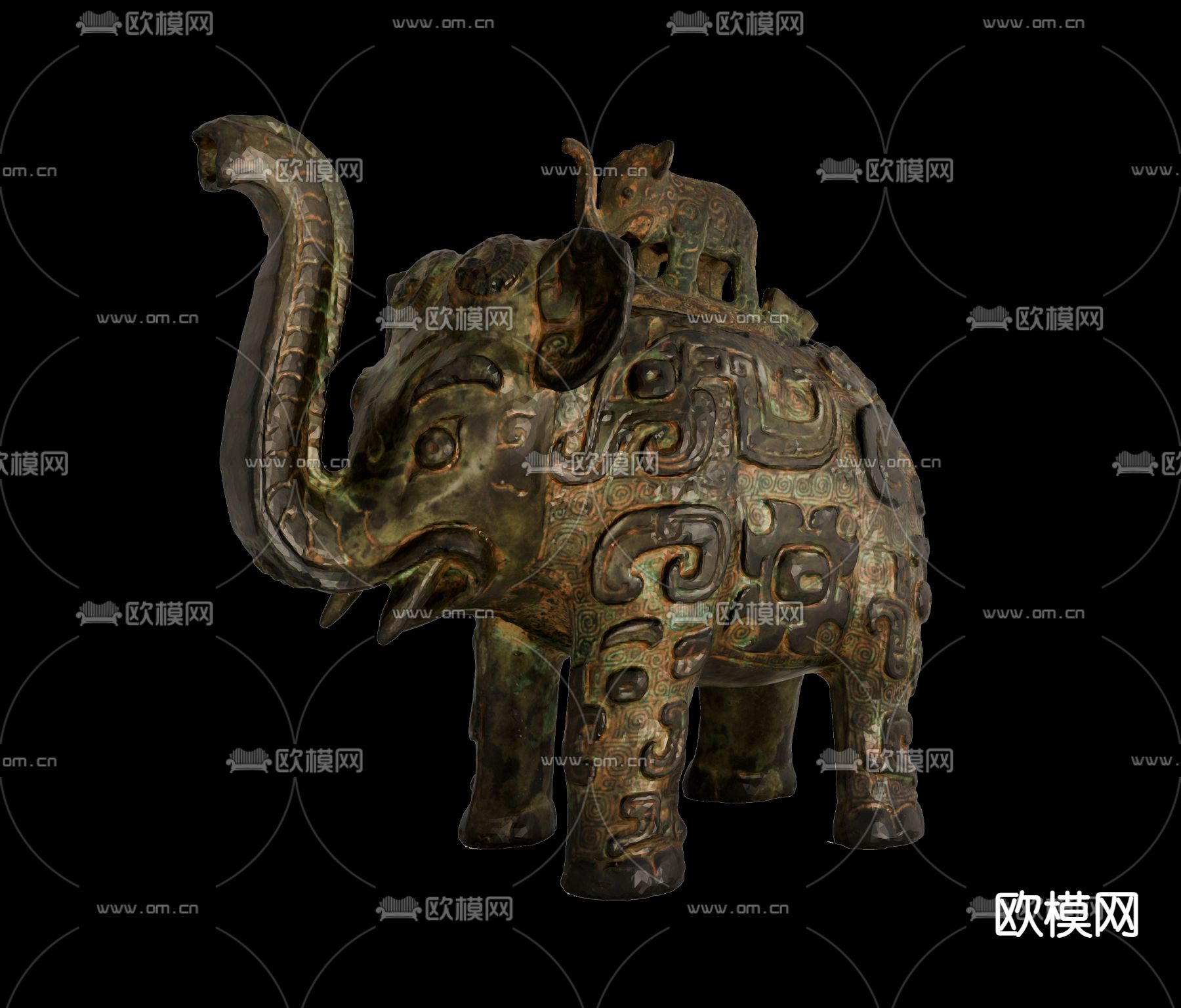 中式大象 青铜雕塑su模型下载（渲染图1）