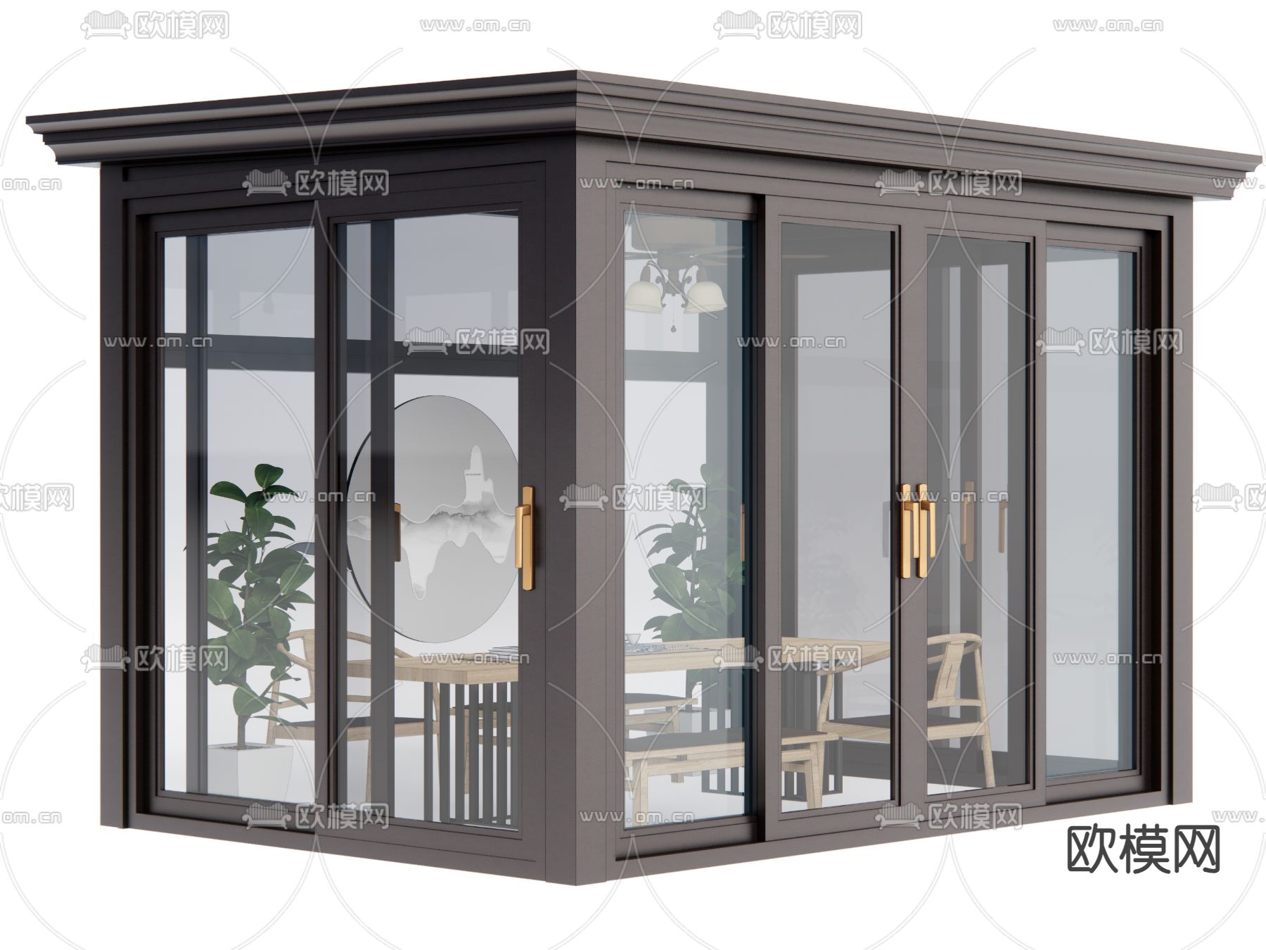 现代阳光房 玻璃房su模型下载（渲染图1）