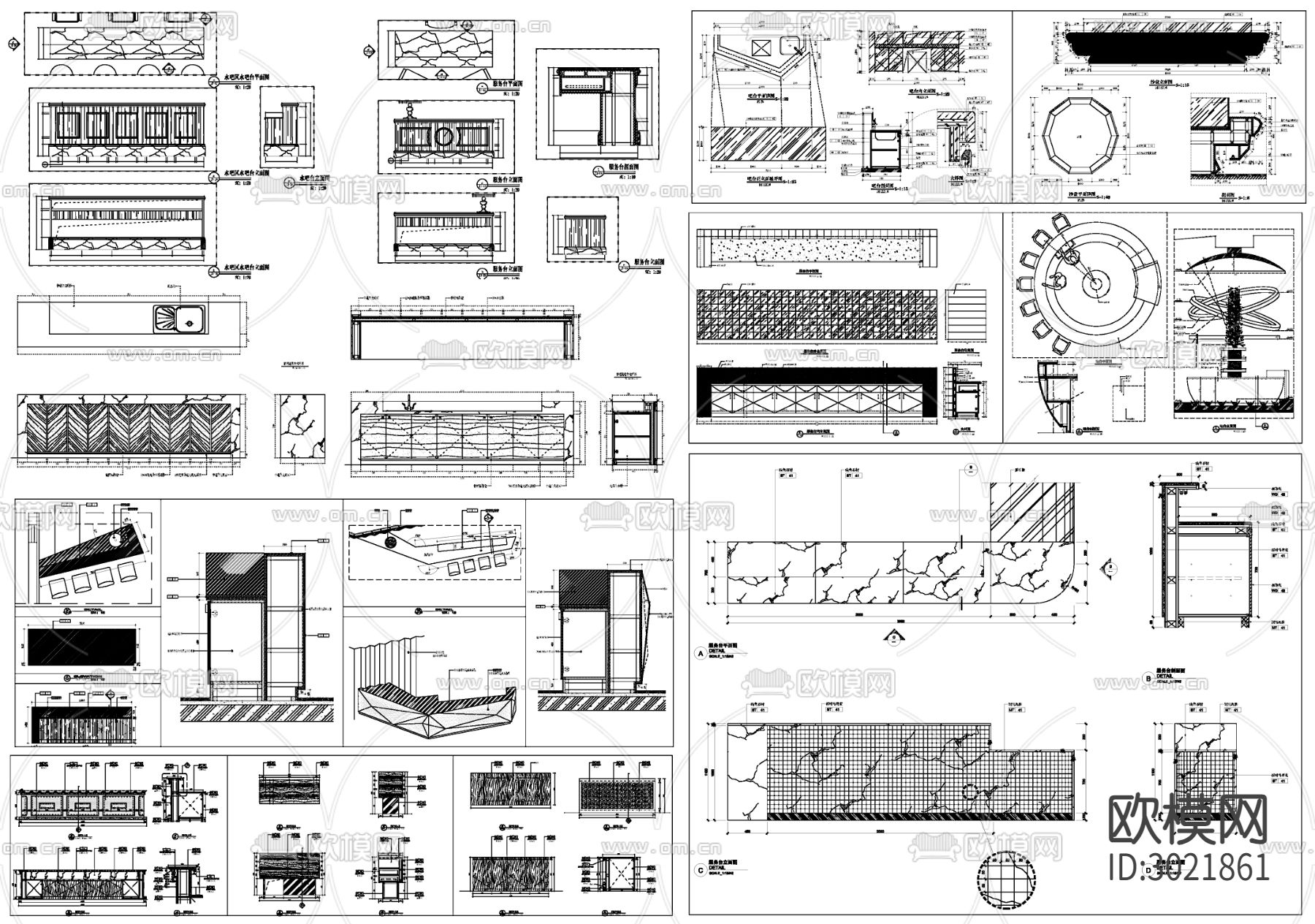 吧台柜台餐台柜子设计详图剖面大样图设计cad图库下载（渲染图2）