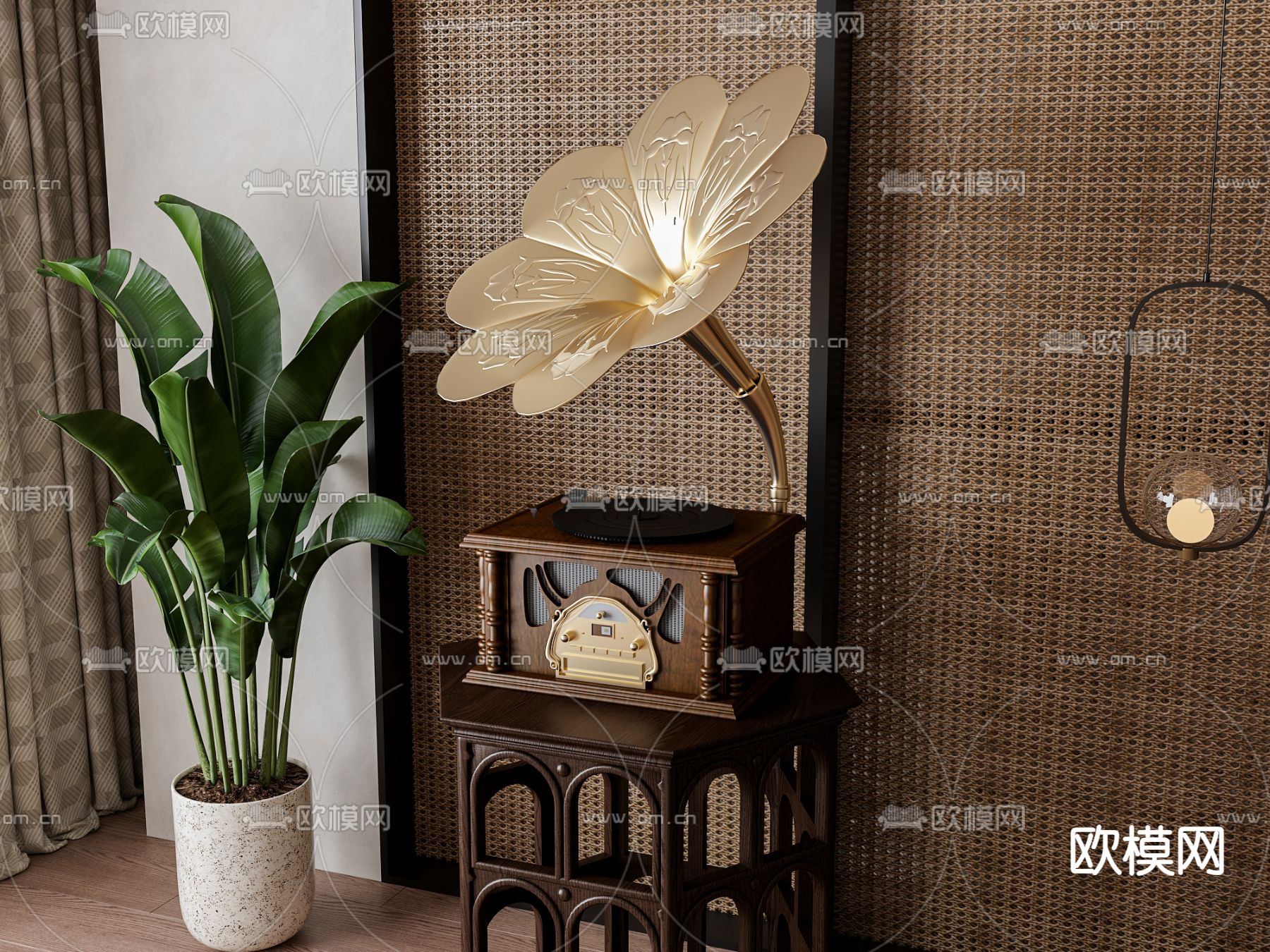 侘寂风留声机su模型下载（渲染图2）