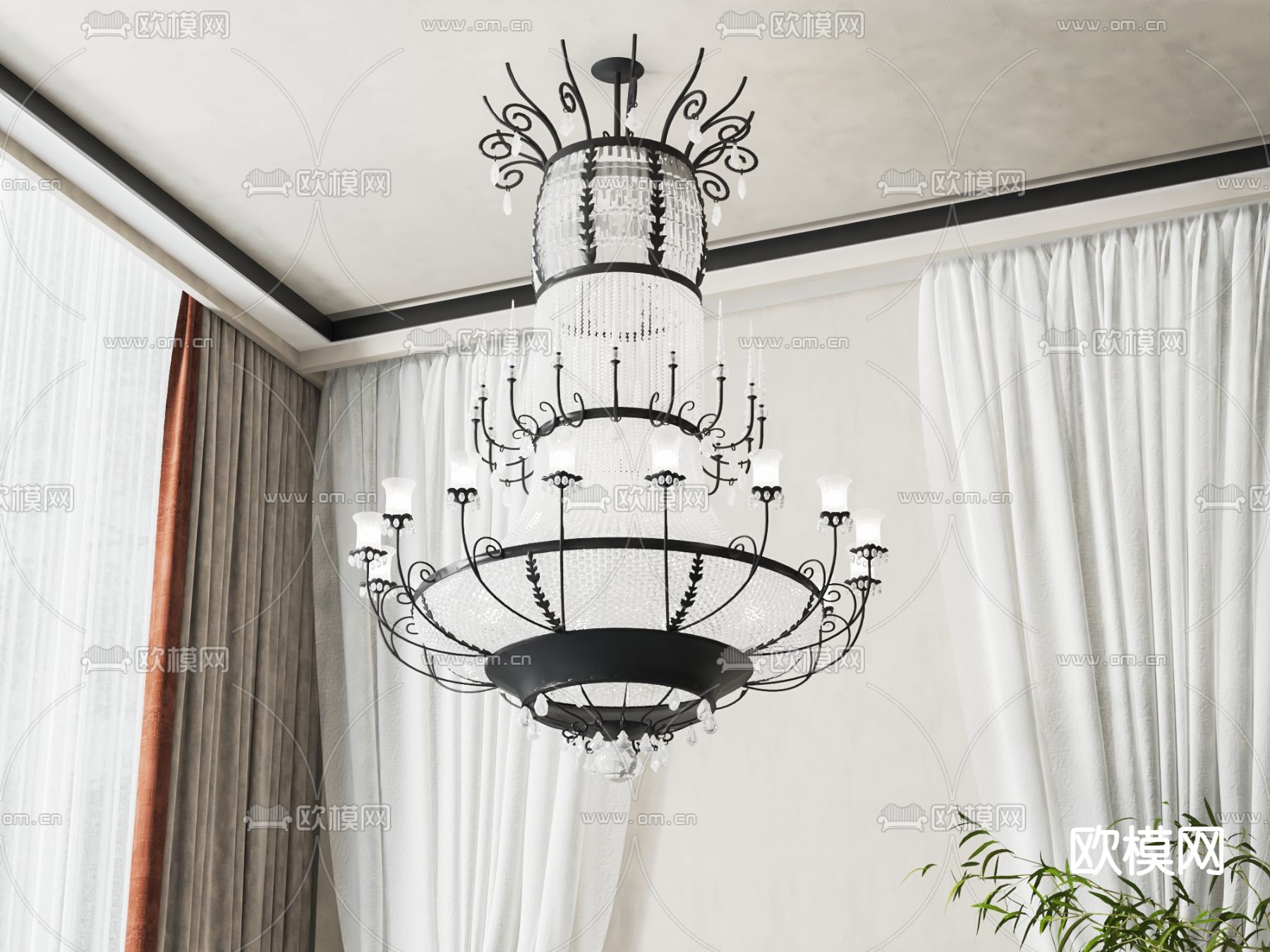 法式水晶吊灯su模型下载（渲染图1）