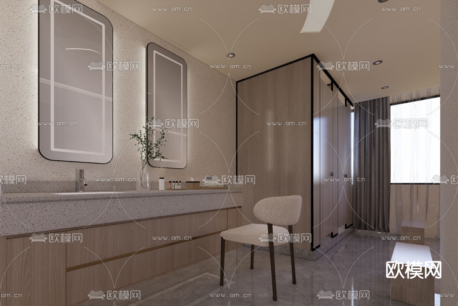 侘寂风 公共厕所 洗手台su模型下载（渲染图5）