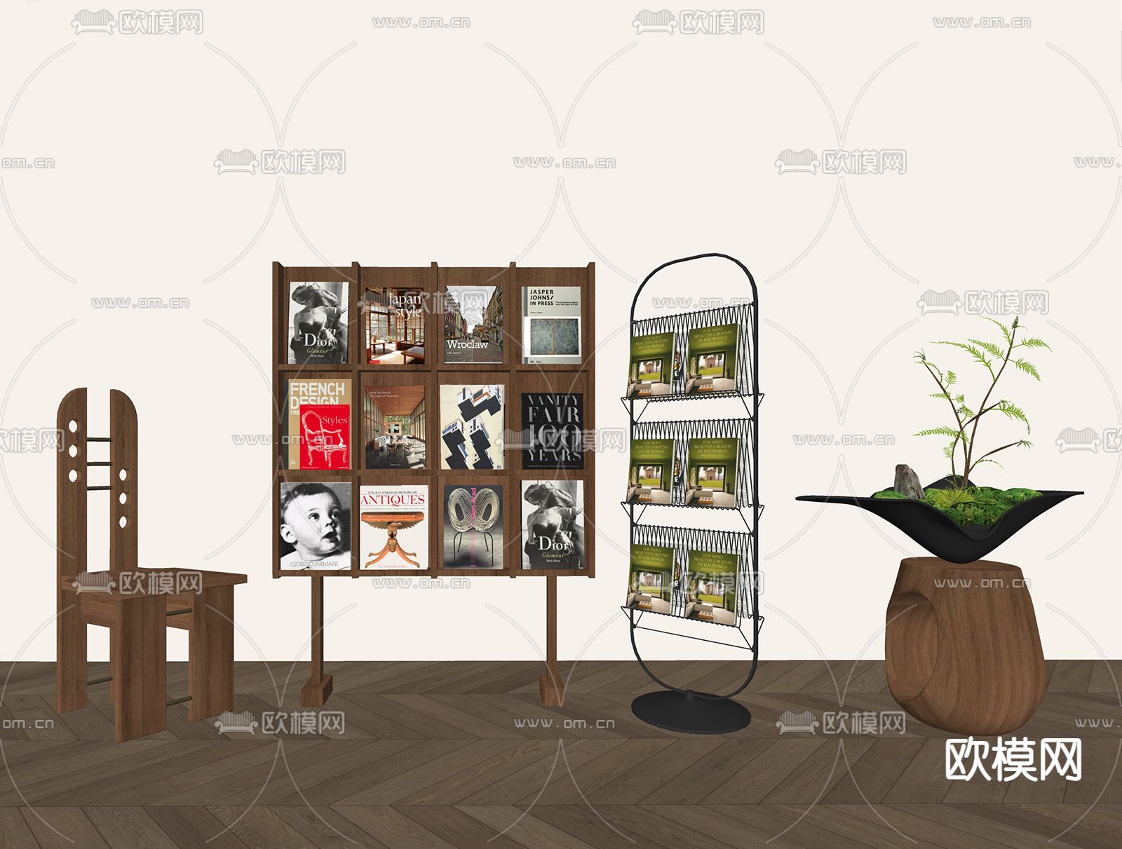 中古风书架 杂志架su模型下载（渲染图2）
