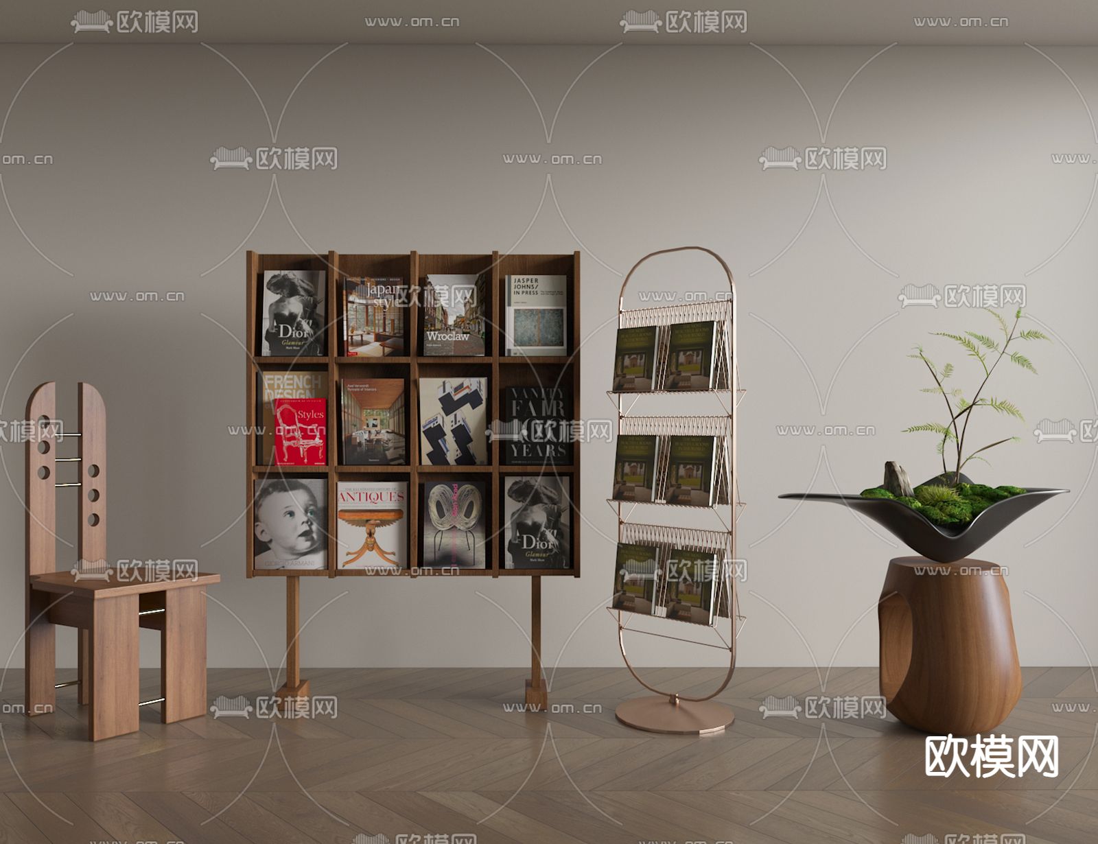 中古风书架 杂志架su模型下载（渲染图1）