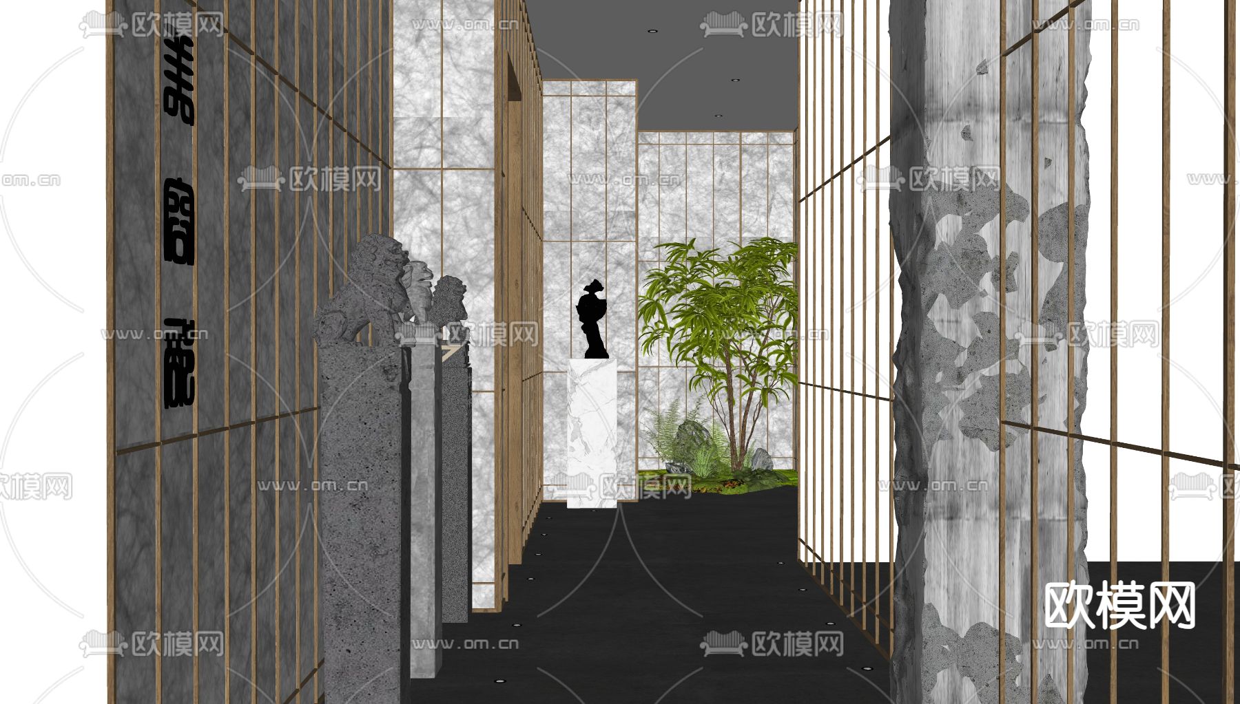 现代酒店玄关 过道su模型下载（渲染图1）