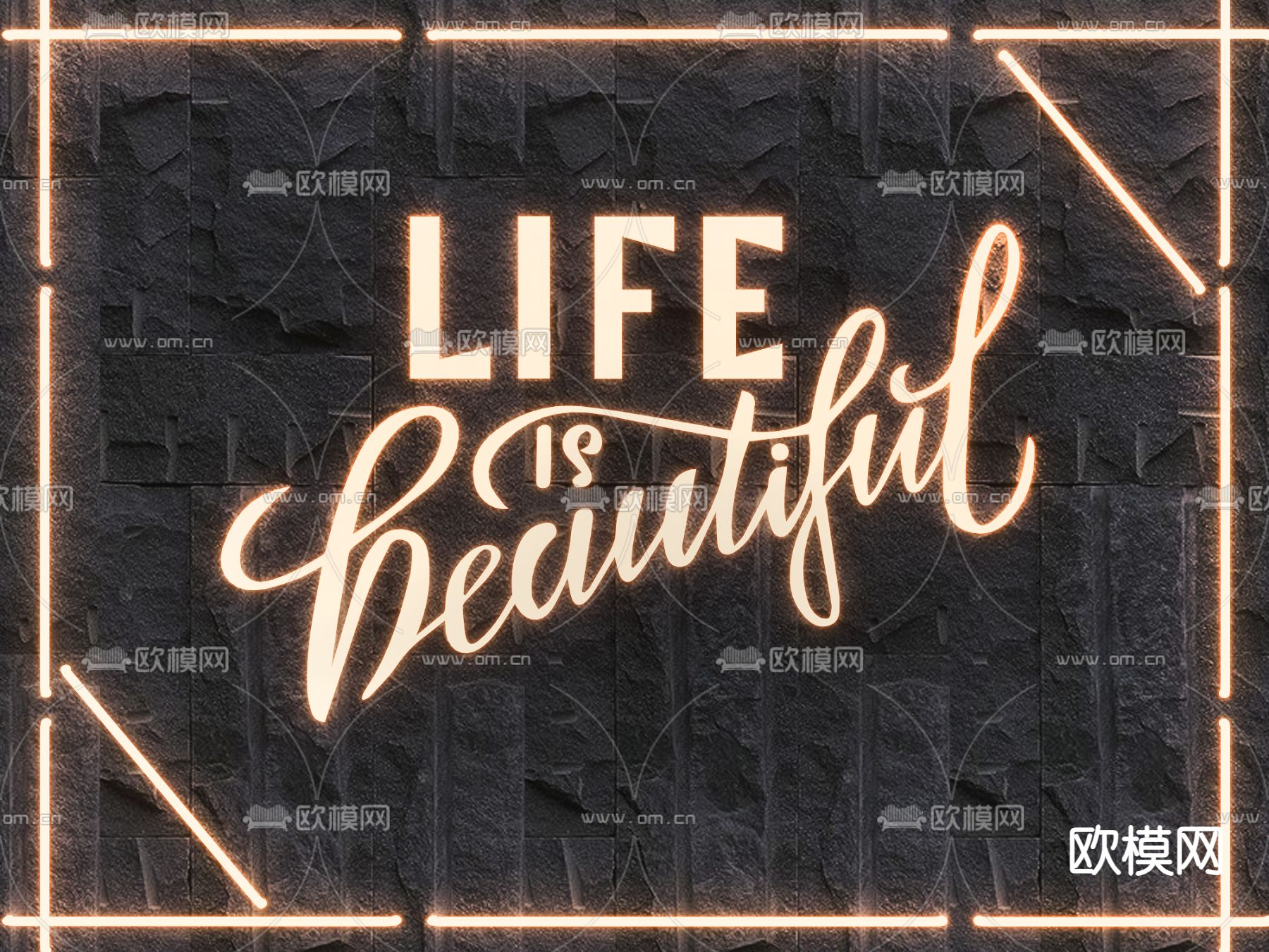 霓虹灯 网红灯 发光字 英文字su模型下载（渲染图1）