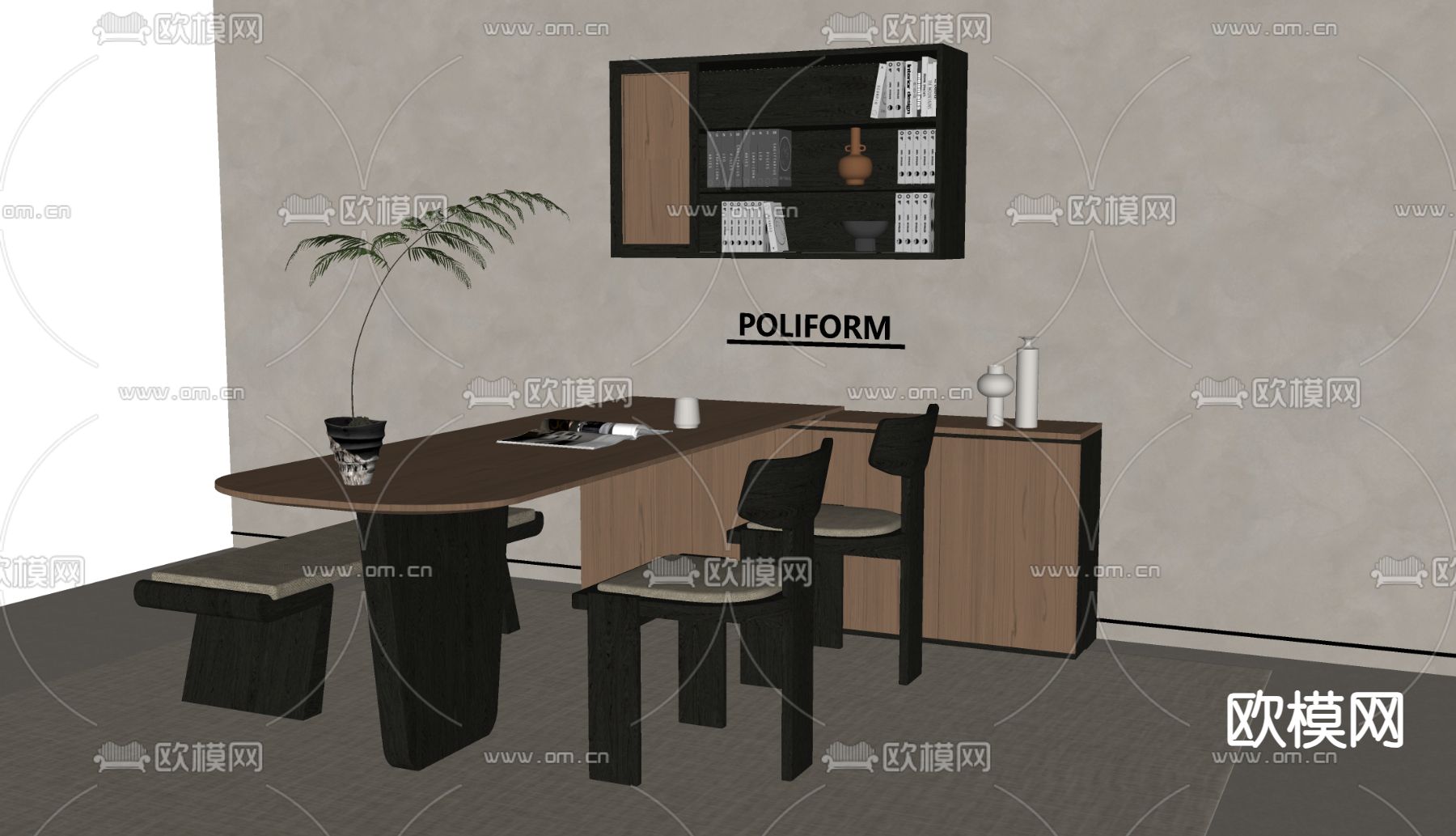 poliform餐桌椅su模型下载（渲染图2）