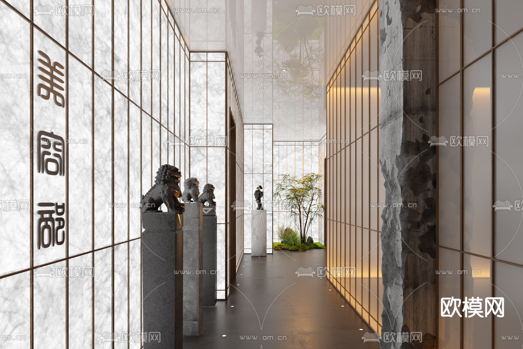 现代酒店玄关 过道su模型下载（渲染图2）