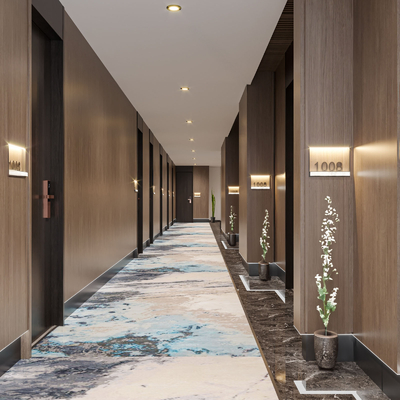  现代酒店过道su模型 