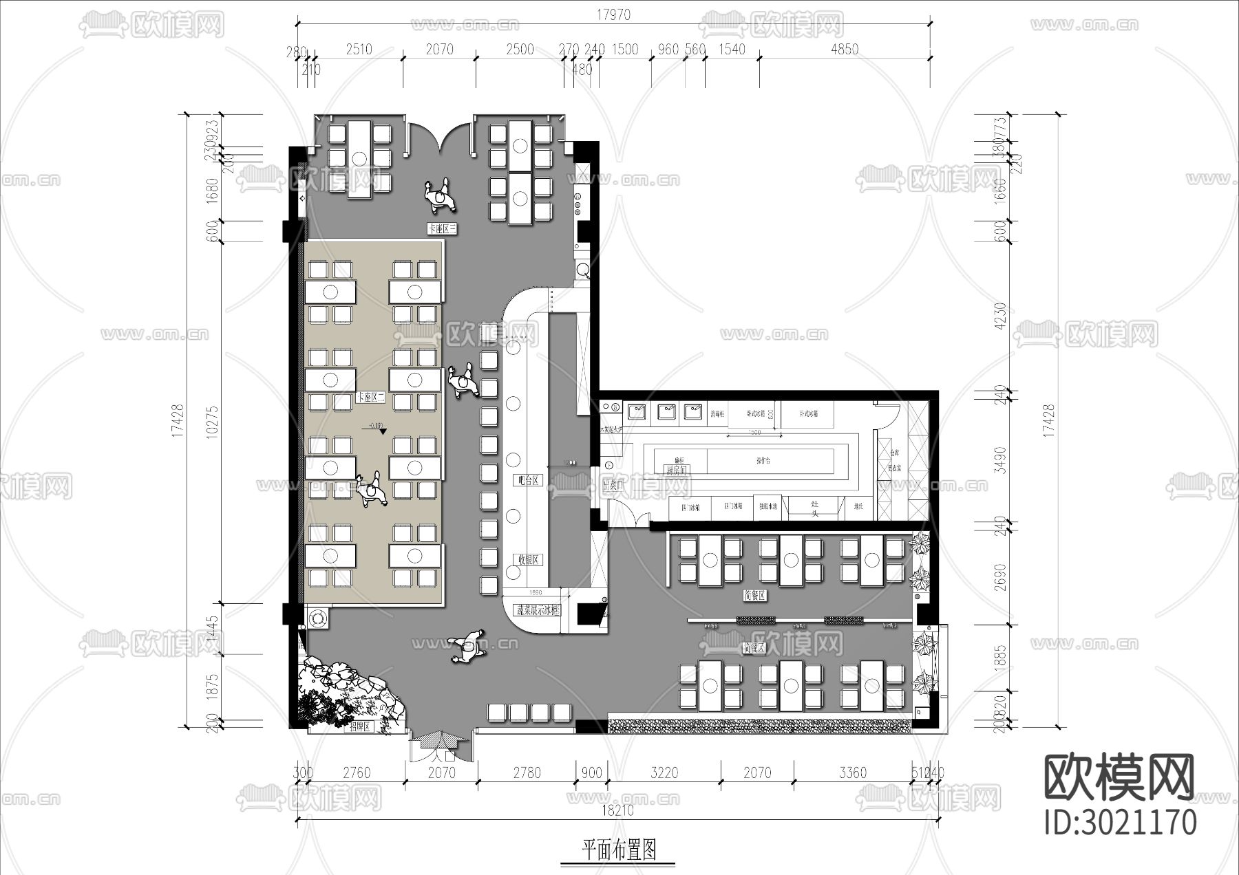 250㎡料理店cad平面图下载