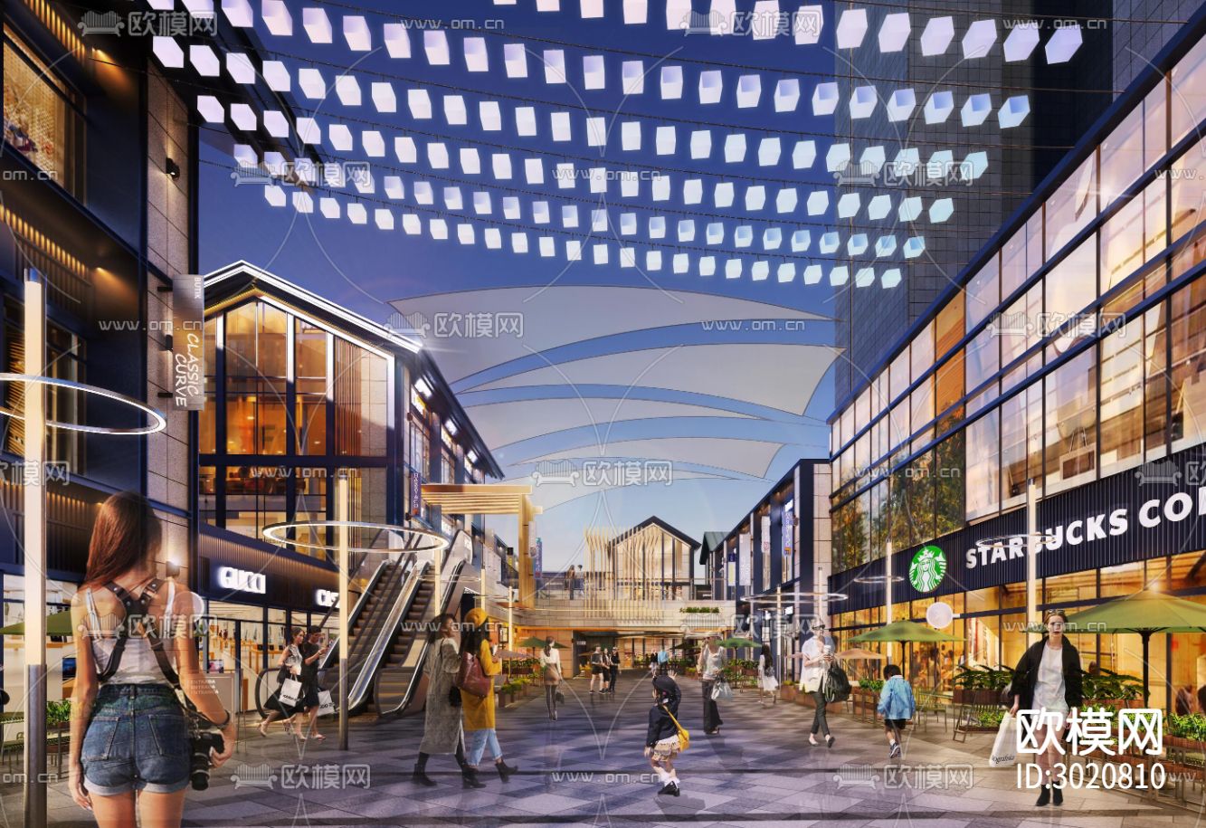 户外广场商业街区cad施工图下载（渲染图1）