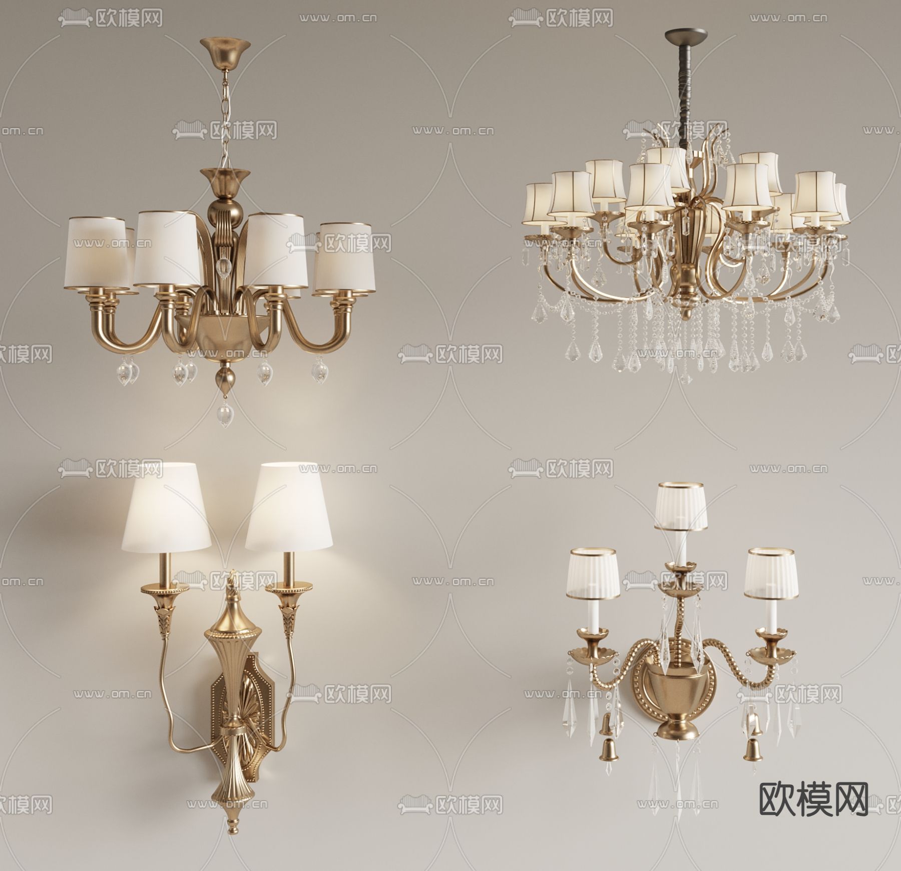 欧式吊灯 壁灯 多头吊灯su模型下载（渲染图1）