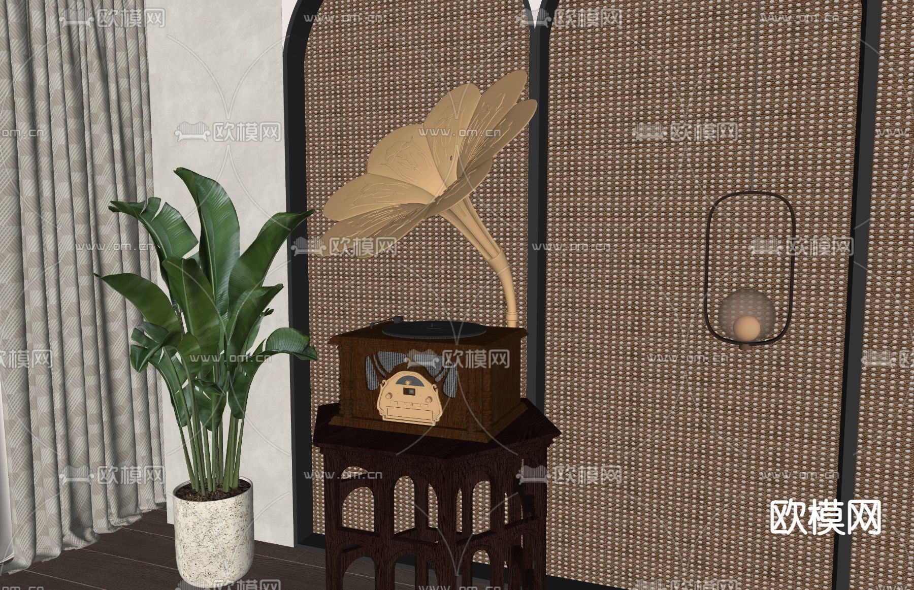 侘寂风留声机su模型下载（渲染图1）