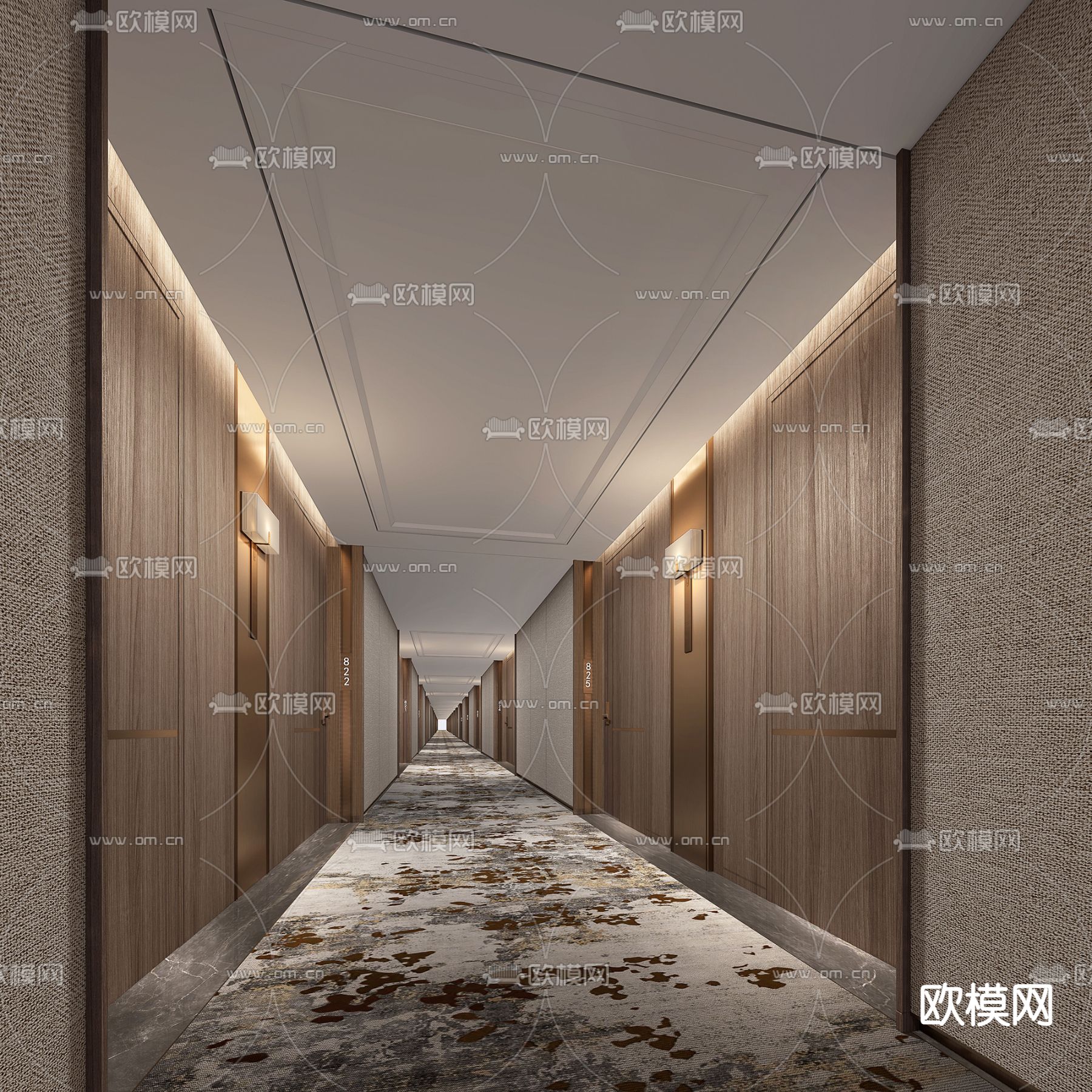 新中式酒店 走廊 过道3d模型下载