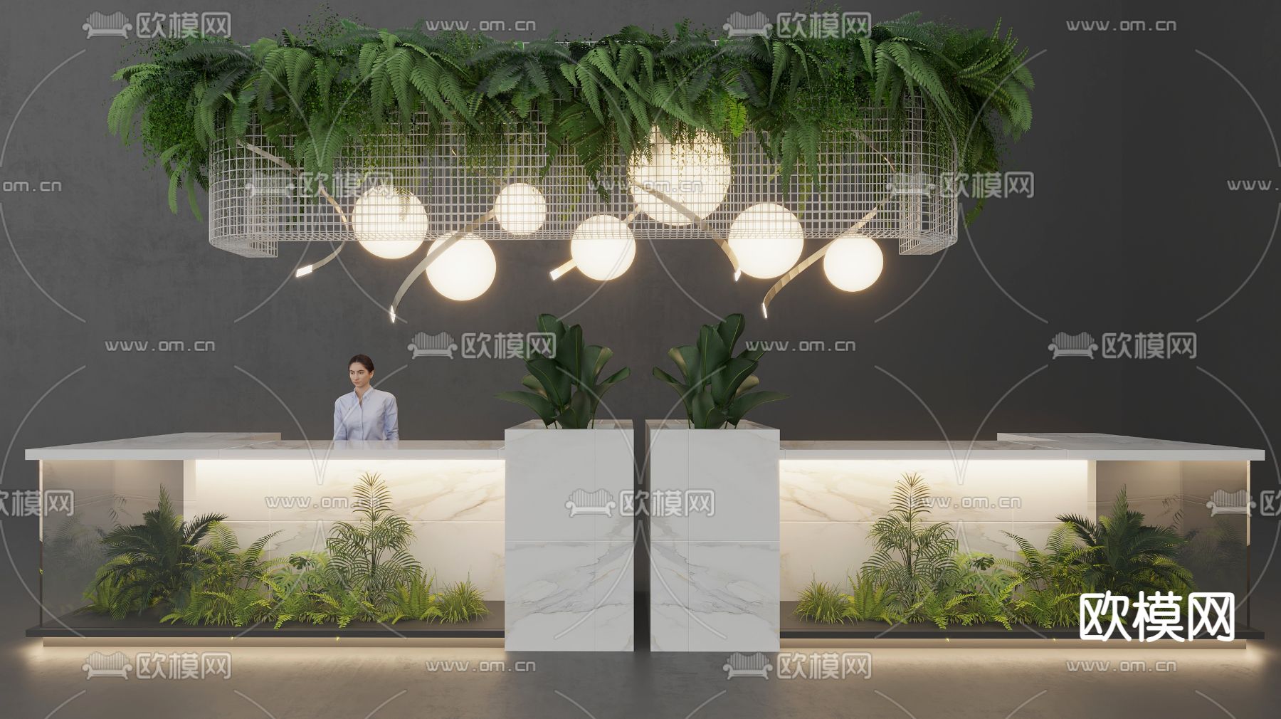 自然风前台 接待台 咨询台3d模型下载（渲染图1）