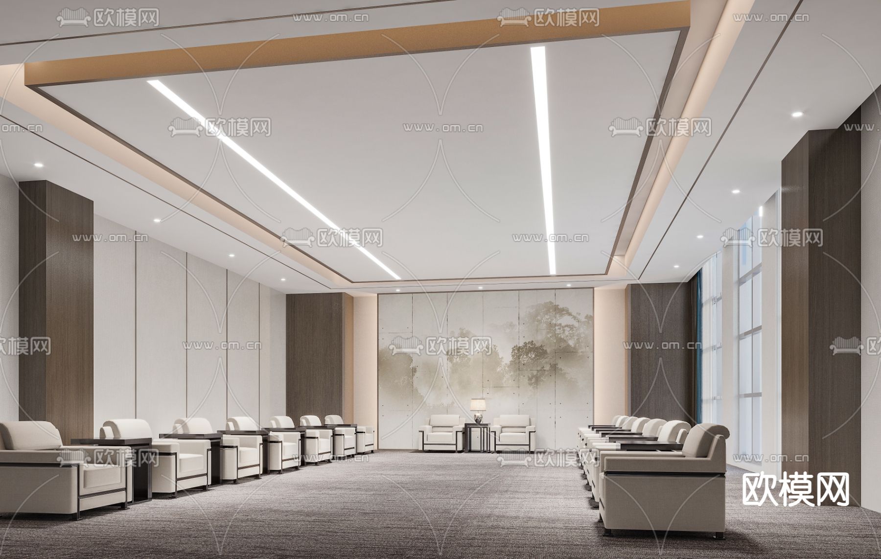 新中式会客厅 接待室su模型下载（渲染图2）