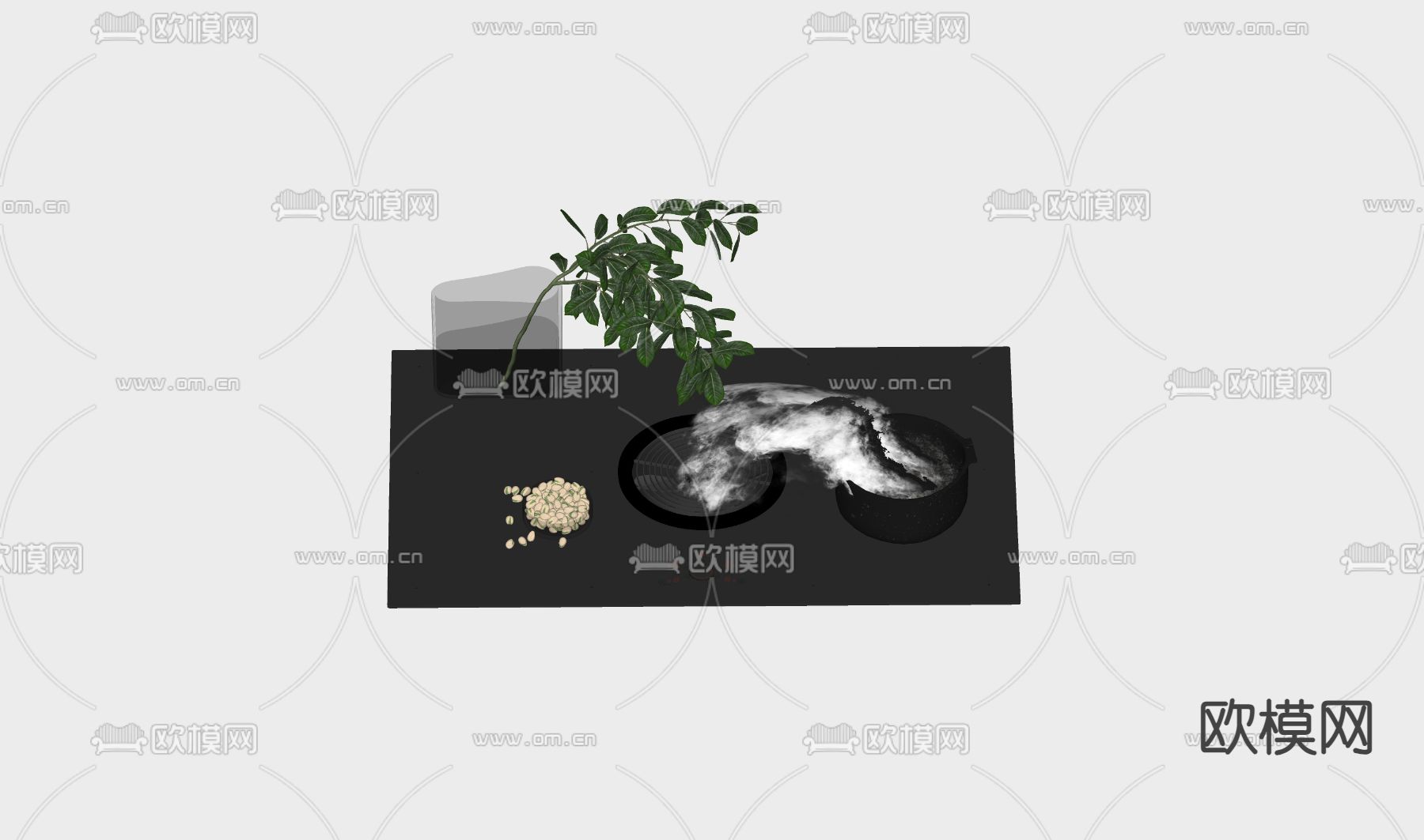 现代电磁炉桌面su模型下载（渲染图1）