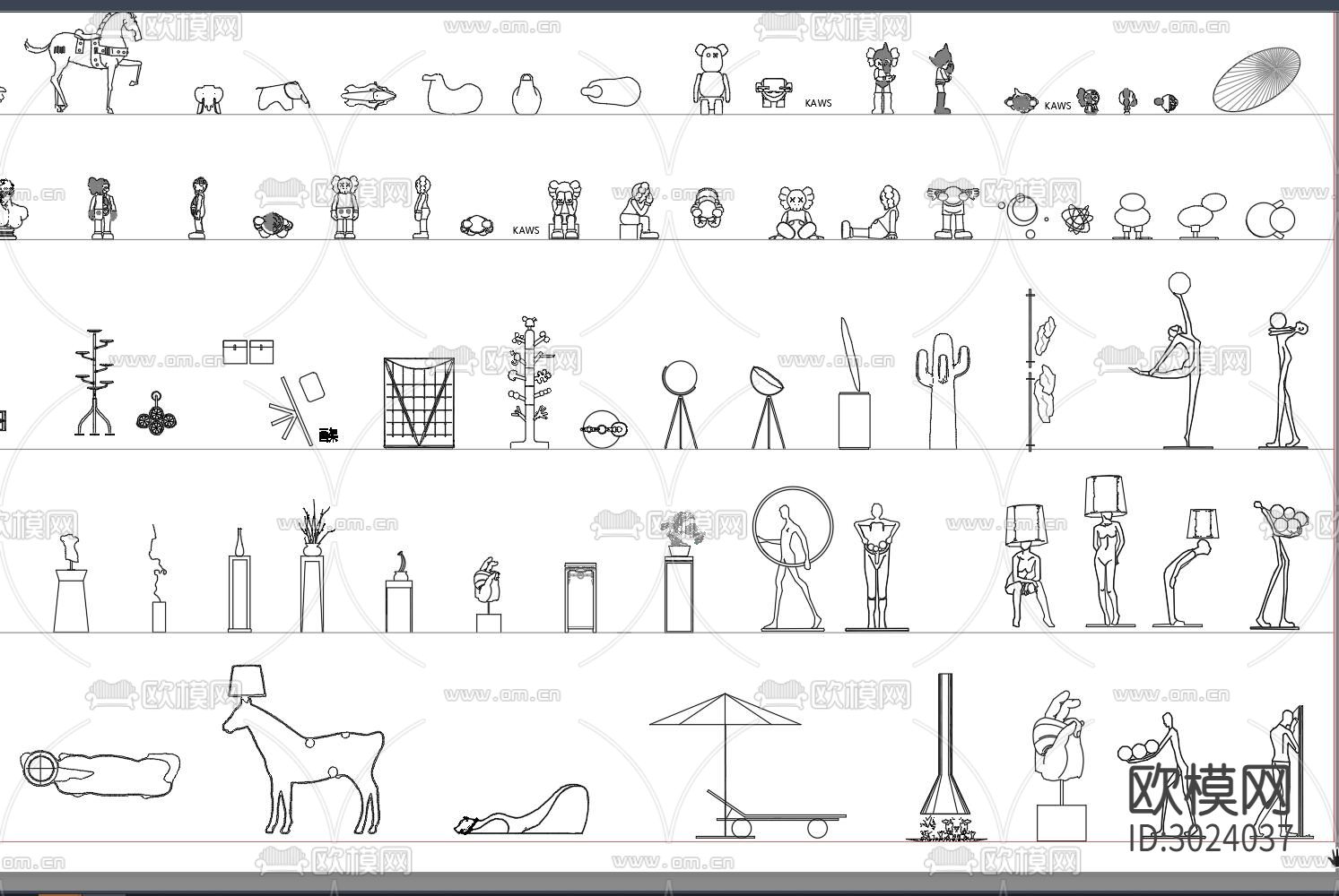 潮玩KAWS饰品 书籍 酒瓶cad图库下载（渲染图4）