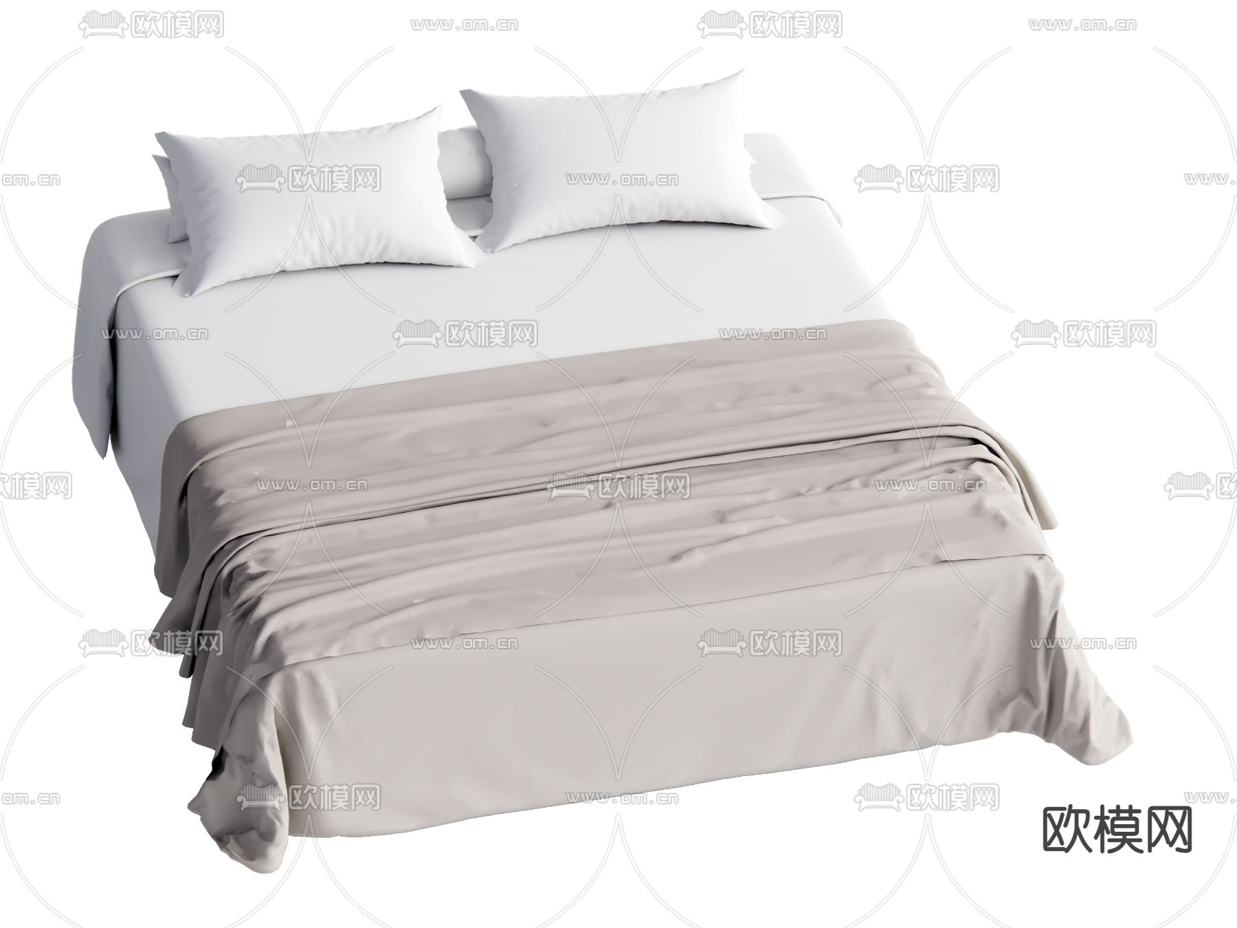 侘寂风双人床su模型下载（渲染图2）