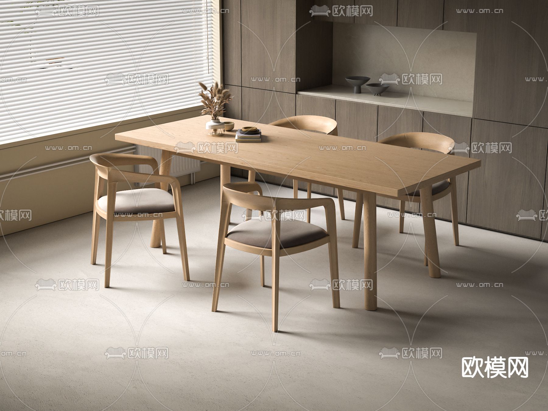 侘寂餐桌椅su模型下载（渲染图2）