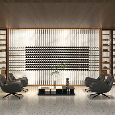  现代酒窖 酒柜 酒架su模型 