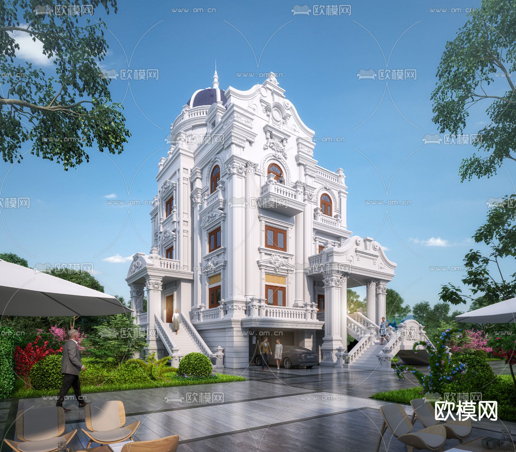 欧式别墅外观3d模型下载_ID15051695_3dmax免费模型-欧模网