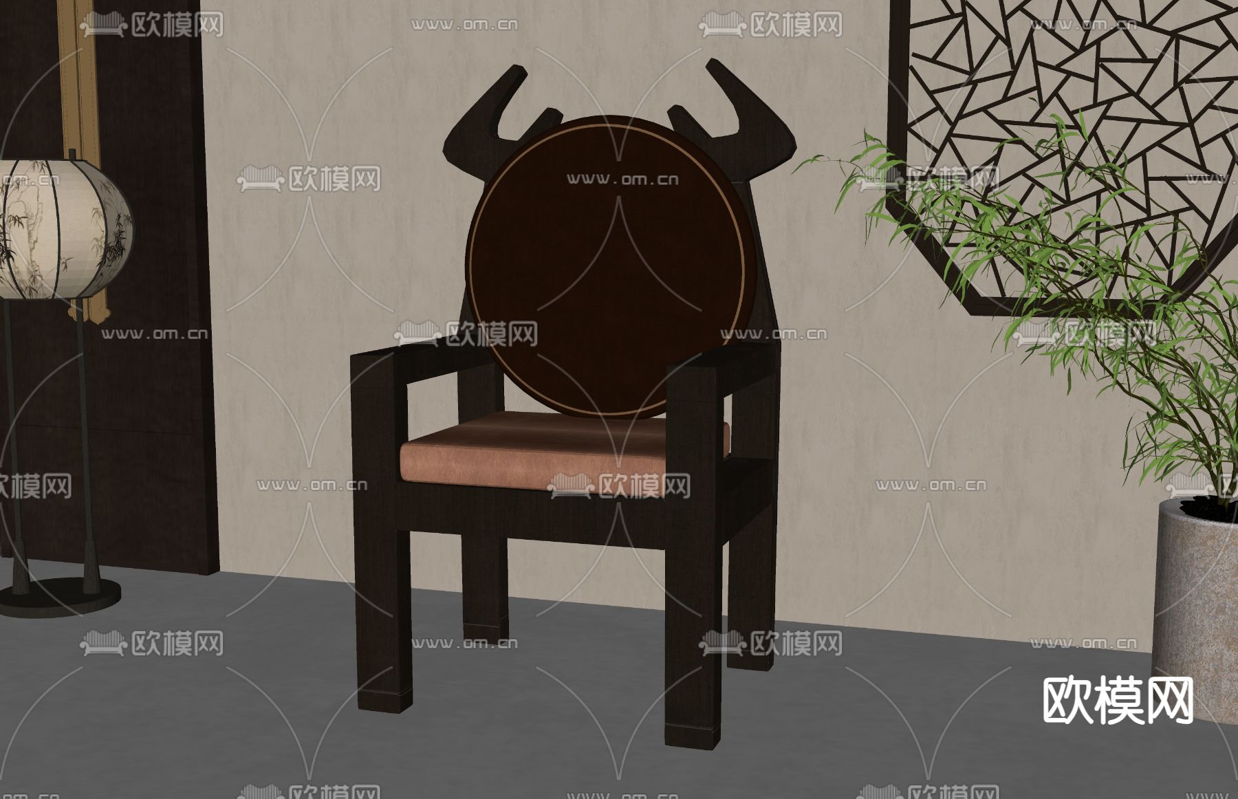 新中式餐椅su模型下载（渲染图1）