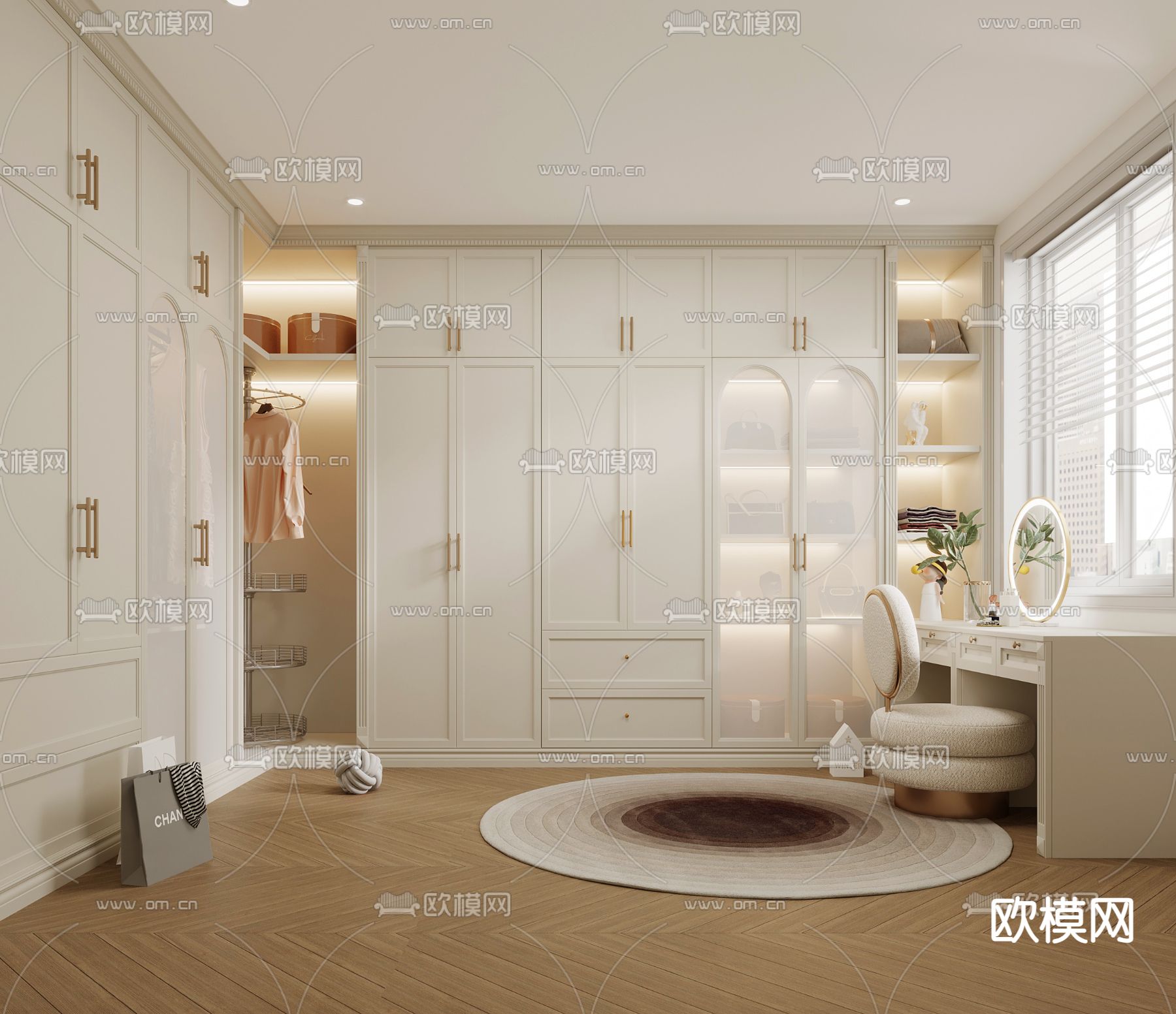 奶油风衣帽间3d模型下载