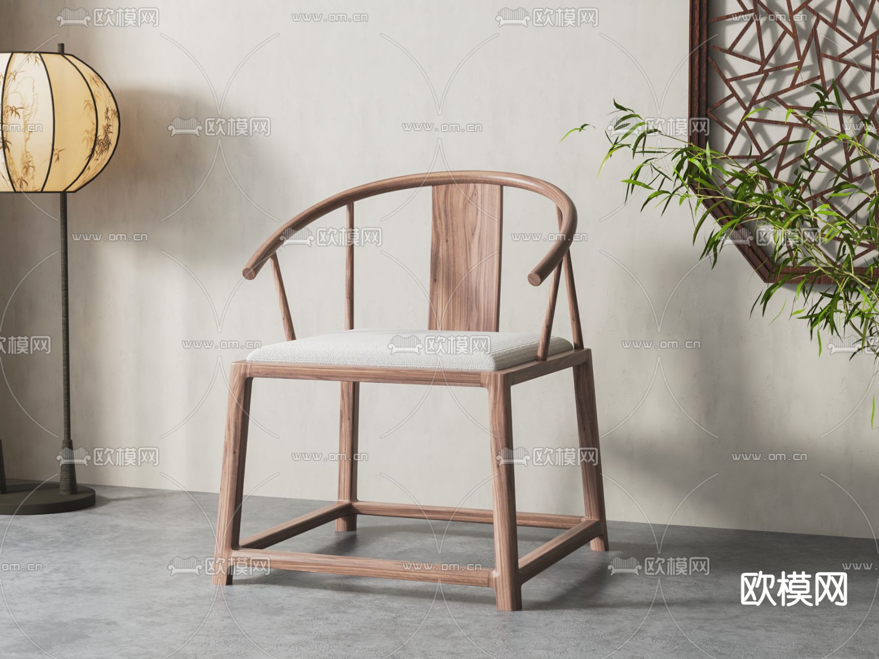新中式休闲椅su模型下载（渲染图2）