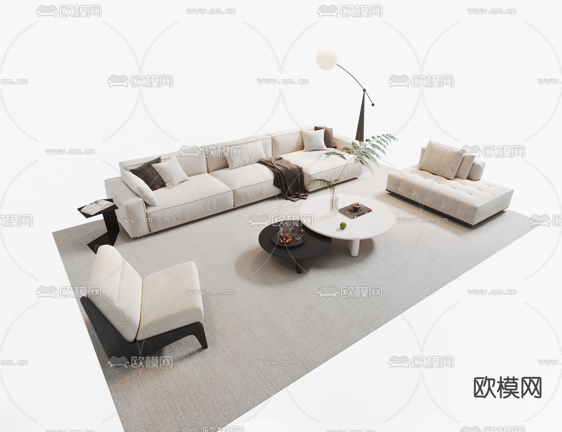 奶油风组合沙发3d模型下载
