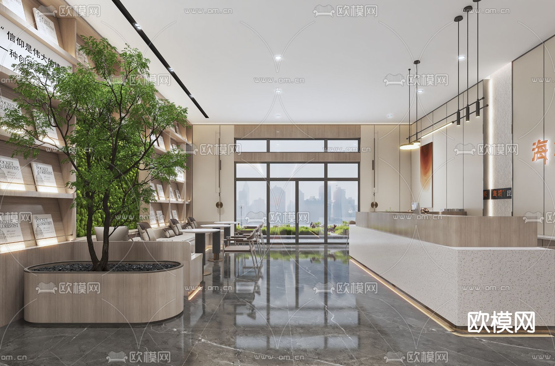 民宿 旅馆前台 书吧区3d模型下载（渲染图2）