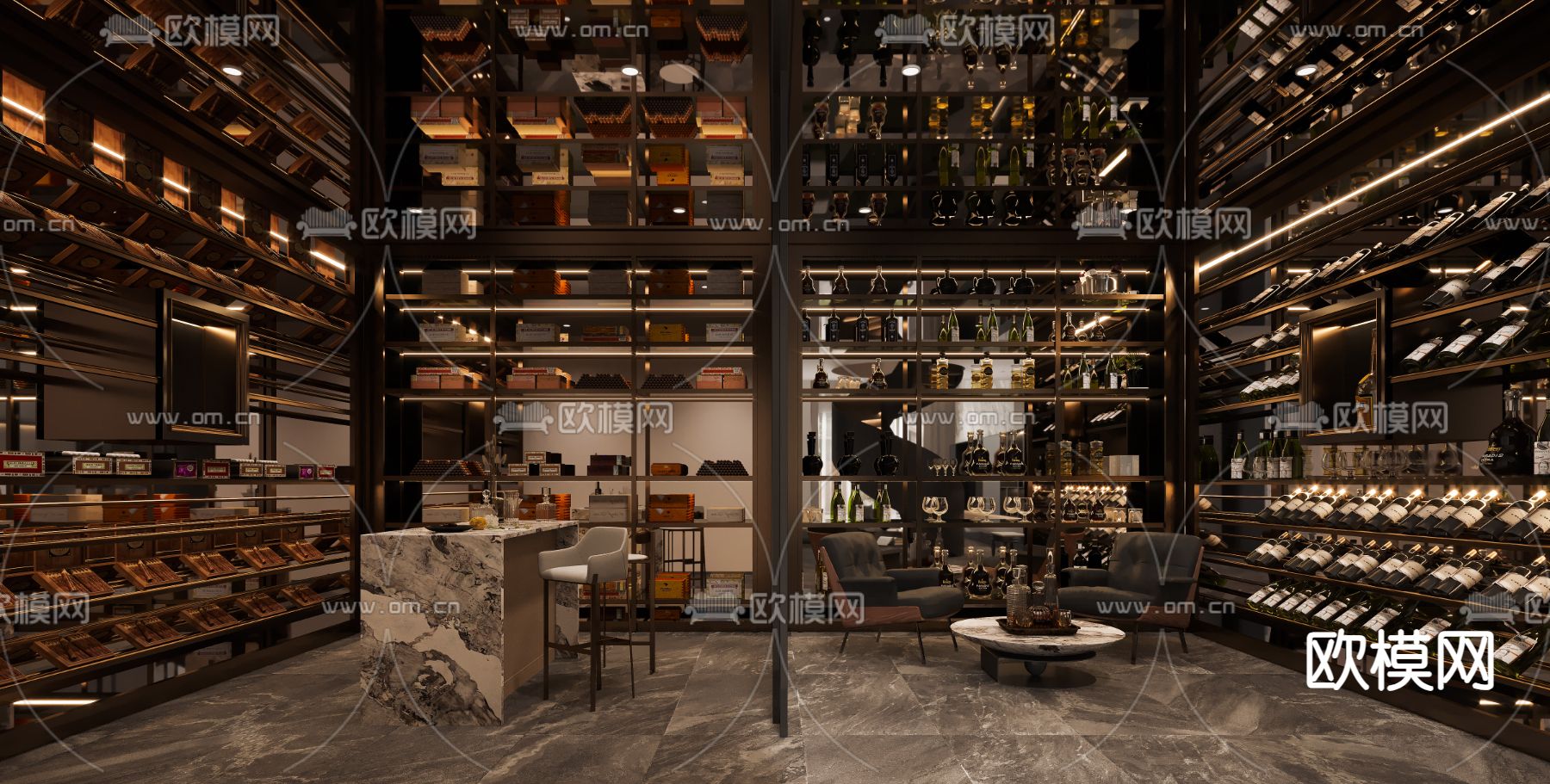 现代地下室 品酒室 休闲室3d模型下载（渲染图3）