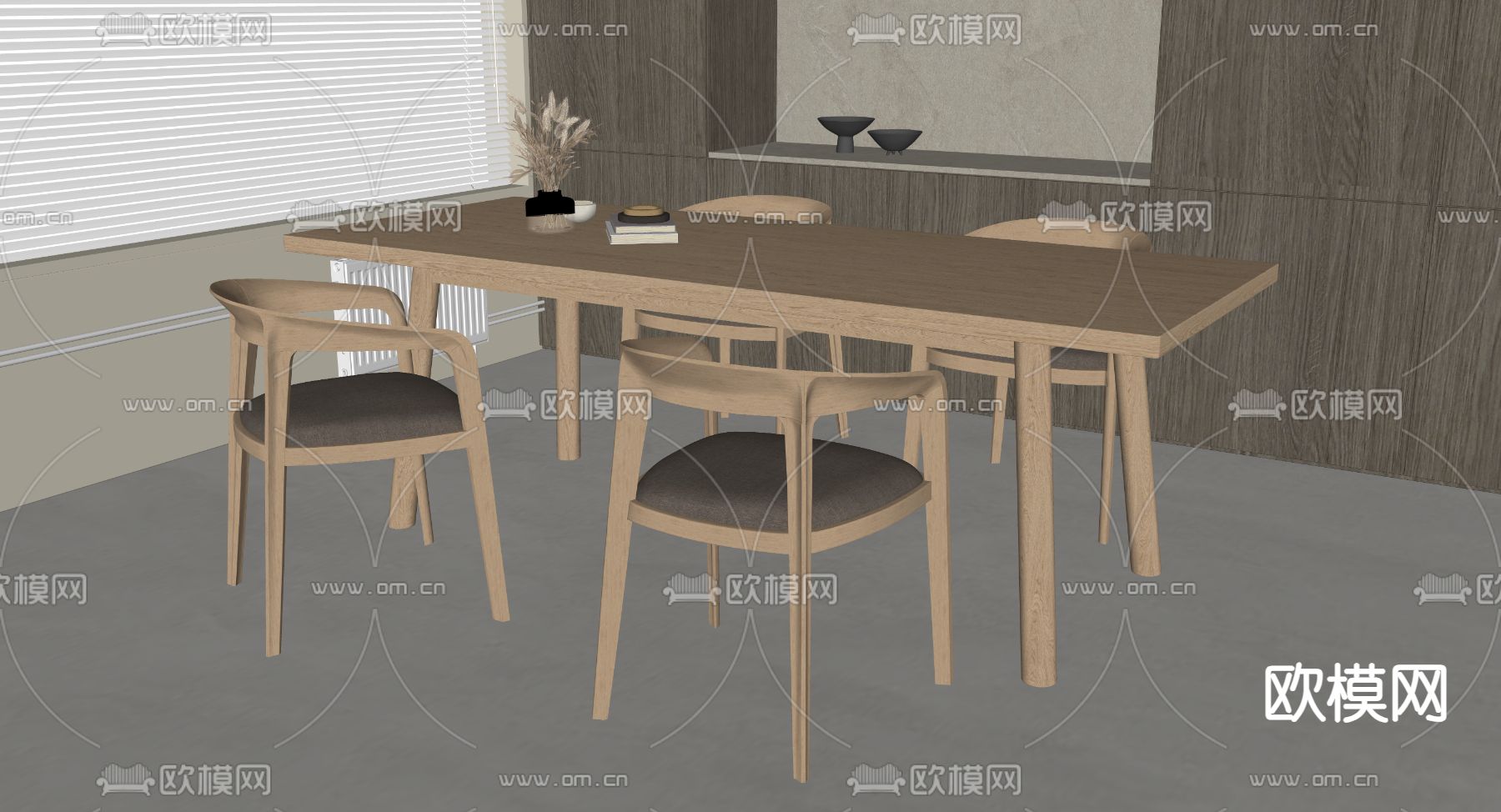 侘寂餐桌椅su模型下载（渲染图1）