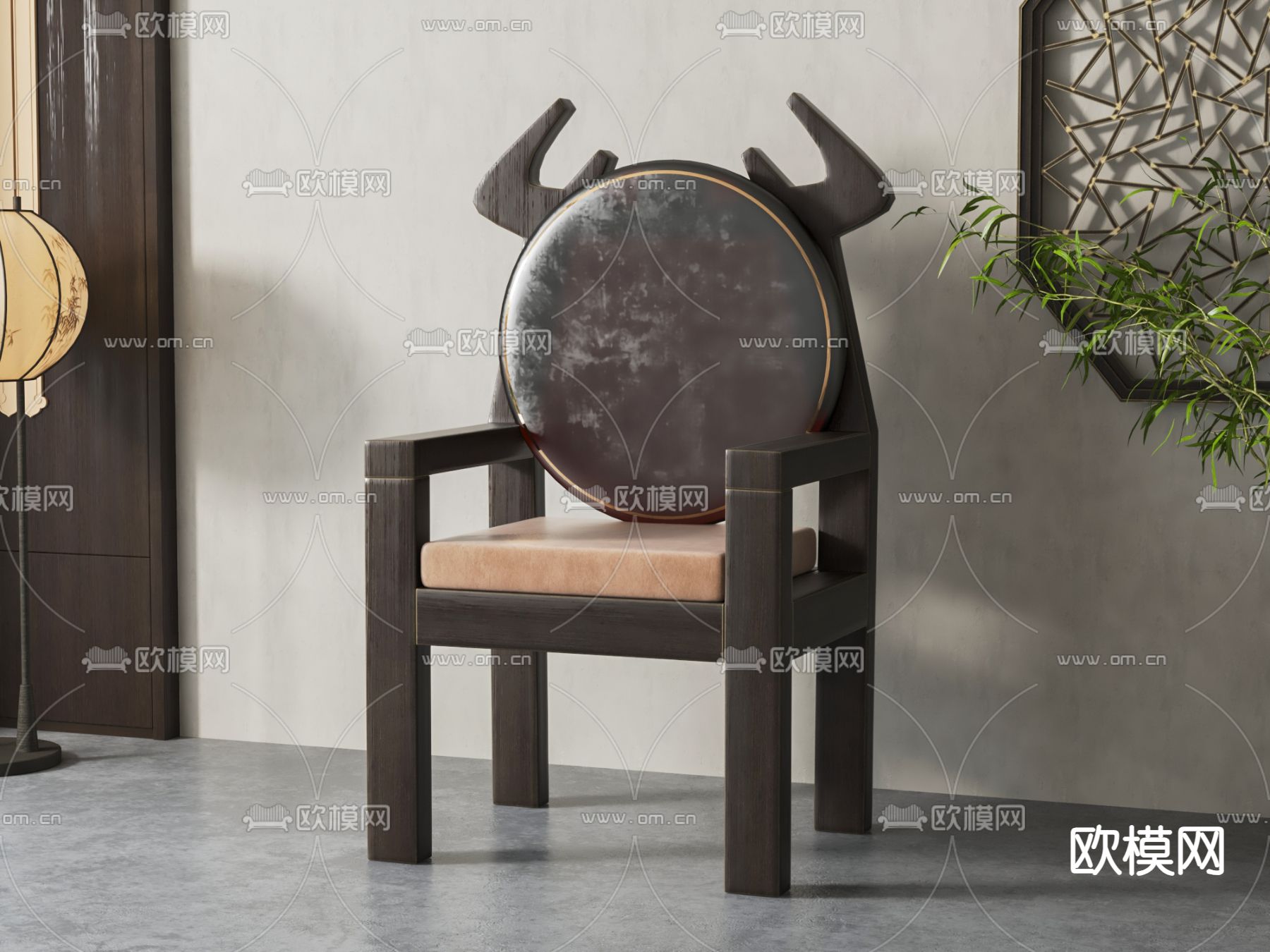 新中式餐椅su模型下载（渲染图2）