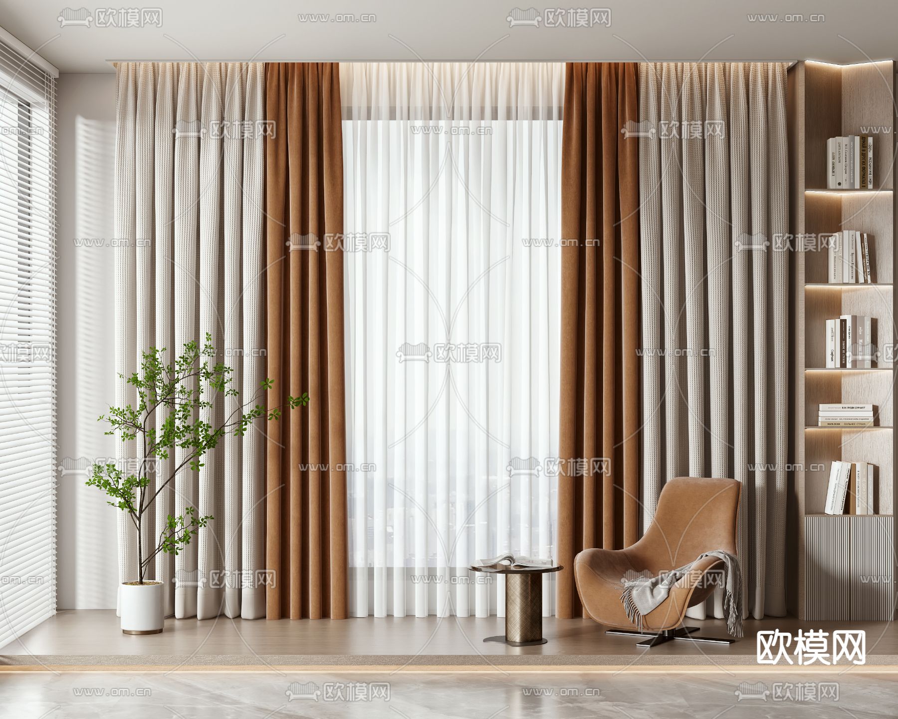 现代窗帘 纱帘3d模型下载