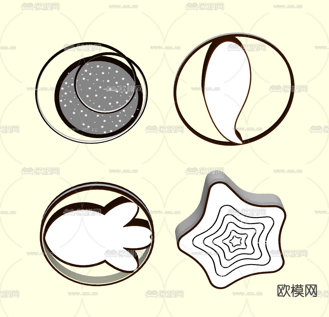 现代吸顶灯su模型下载（渲染图1）