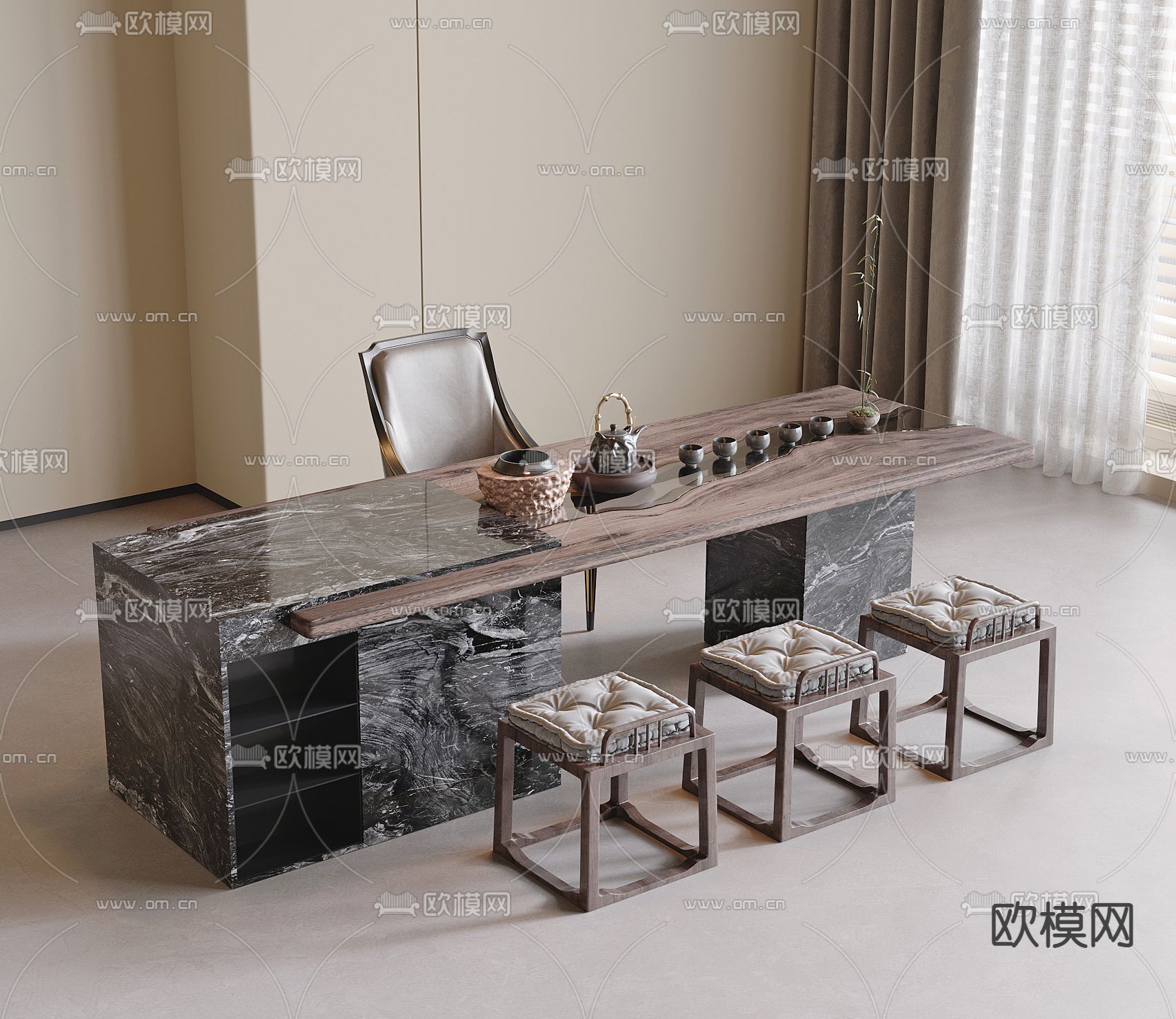 树脂茶桌 滴胶茶台 河流茶桌3d模型下载