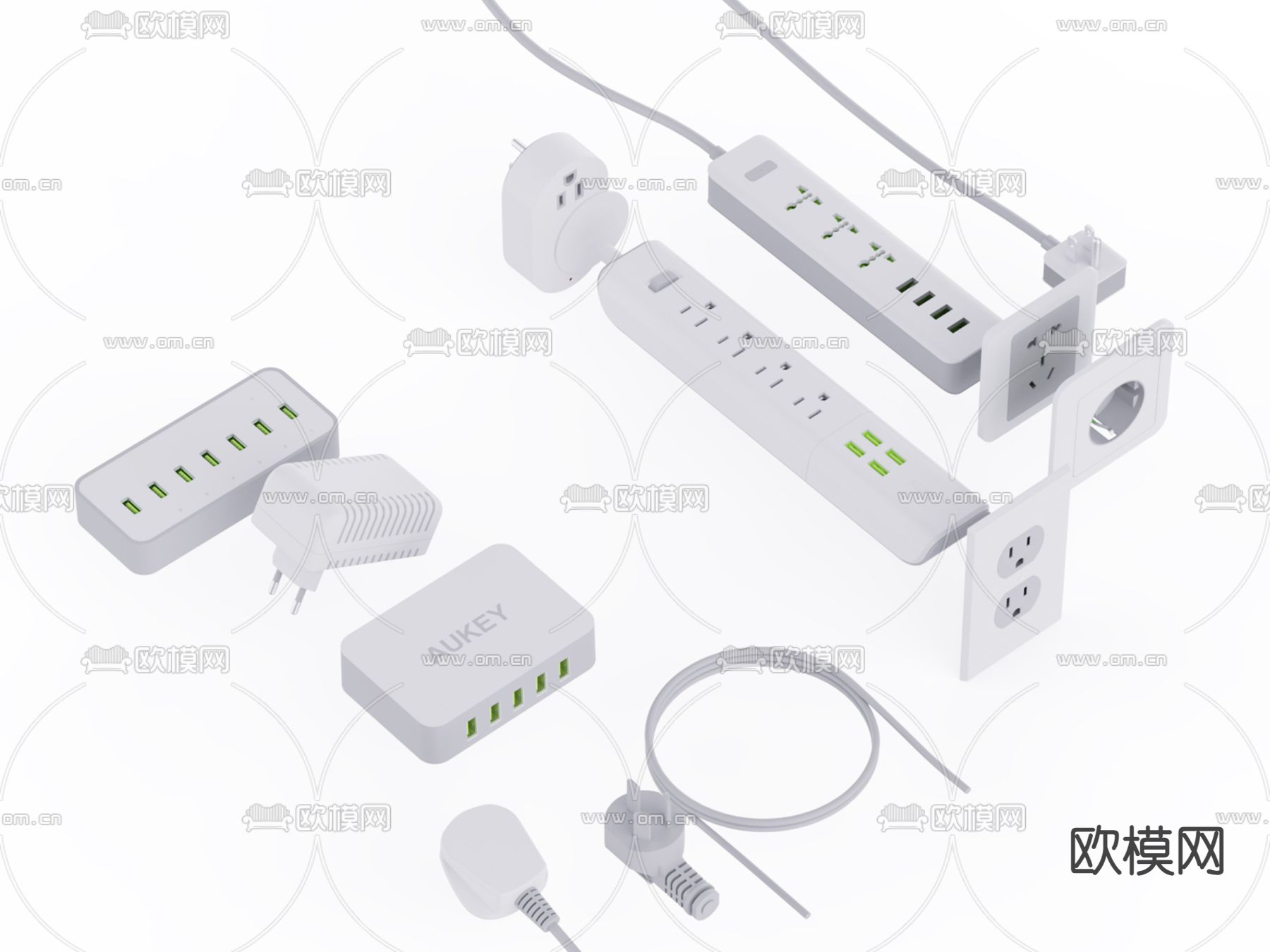 开关 排插插座3d模型下载（渲染图1）