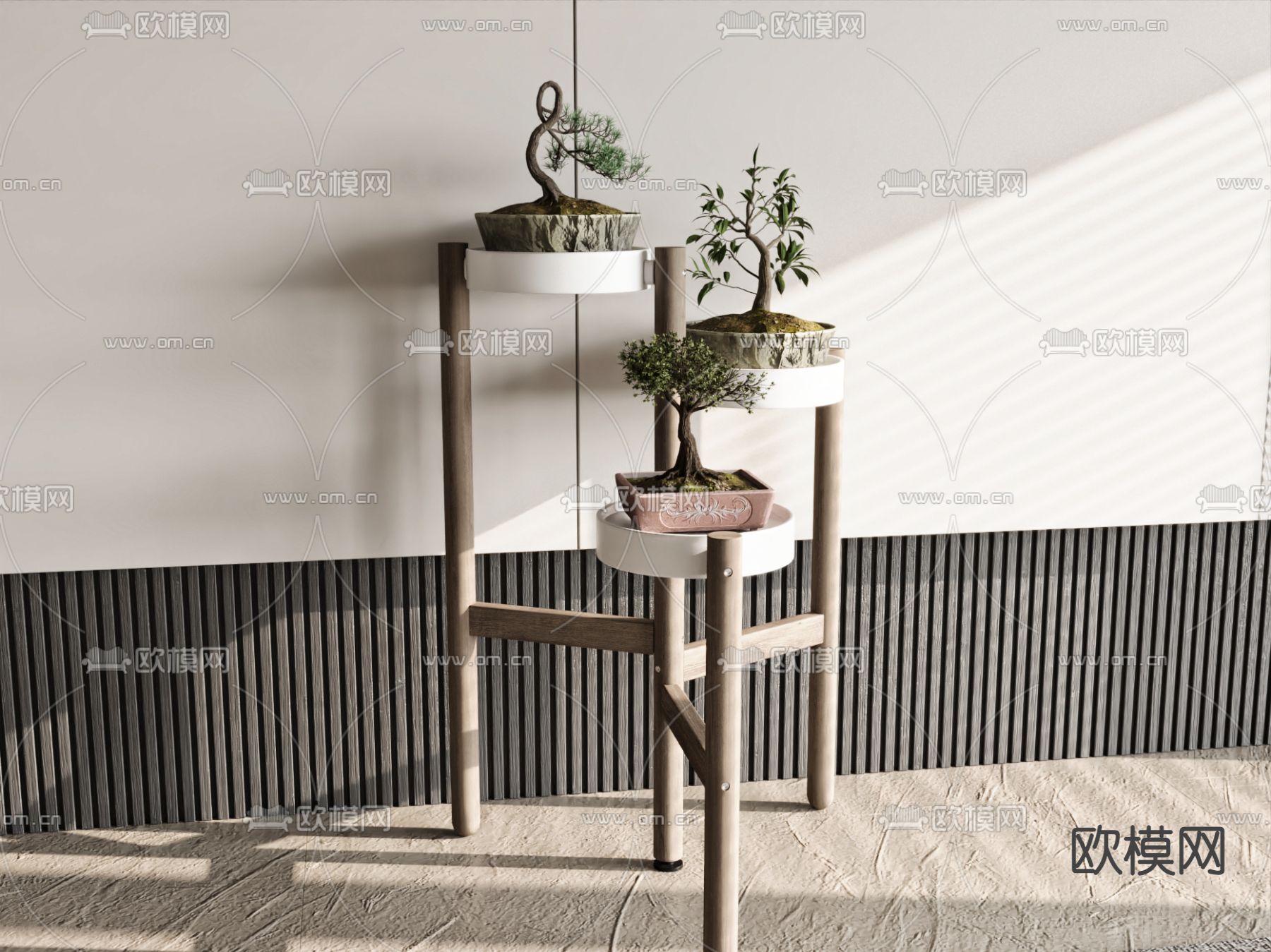 新中式花几 盆栽 迎客松盆景3d模型下载