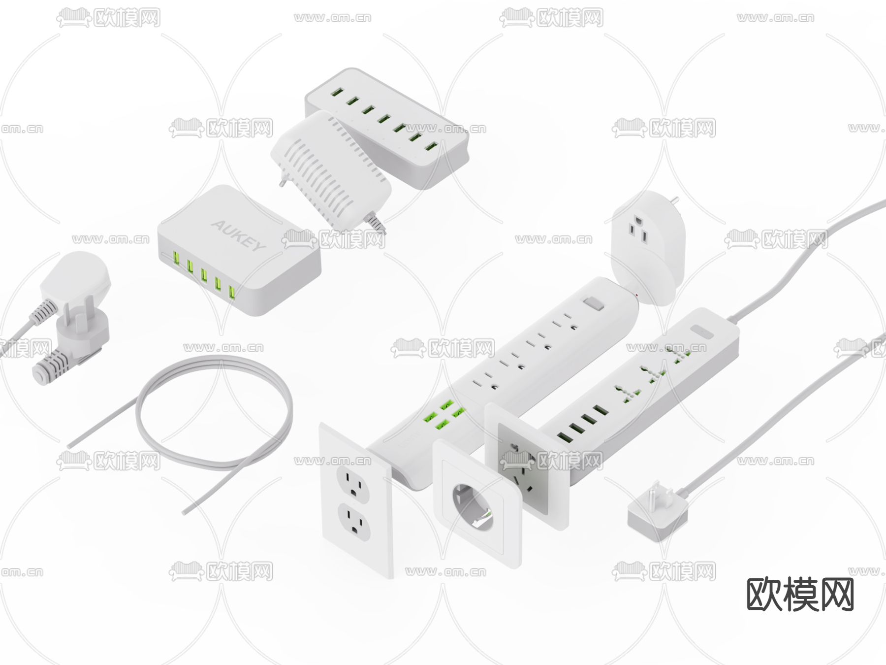 开关 排插插座3d模型下载（渲染图2）